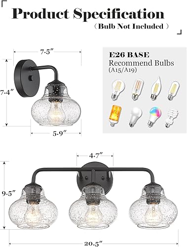 Miniatura 4 de ELYONA Juego de 2 apliques de pared rústicos, lámparas de cristal de burbujas, lámparas modernas de montaje en pared para dormitorio, granja,
