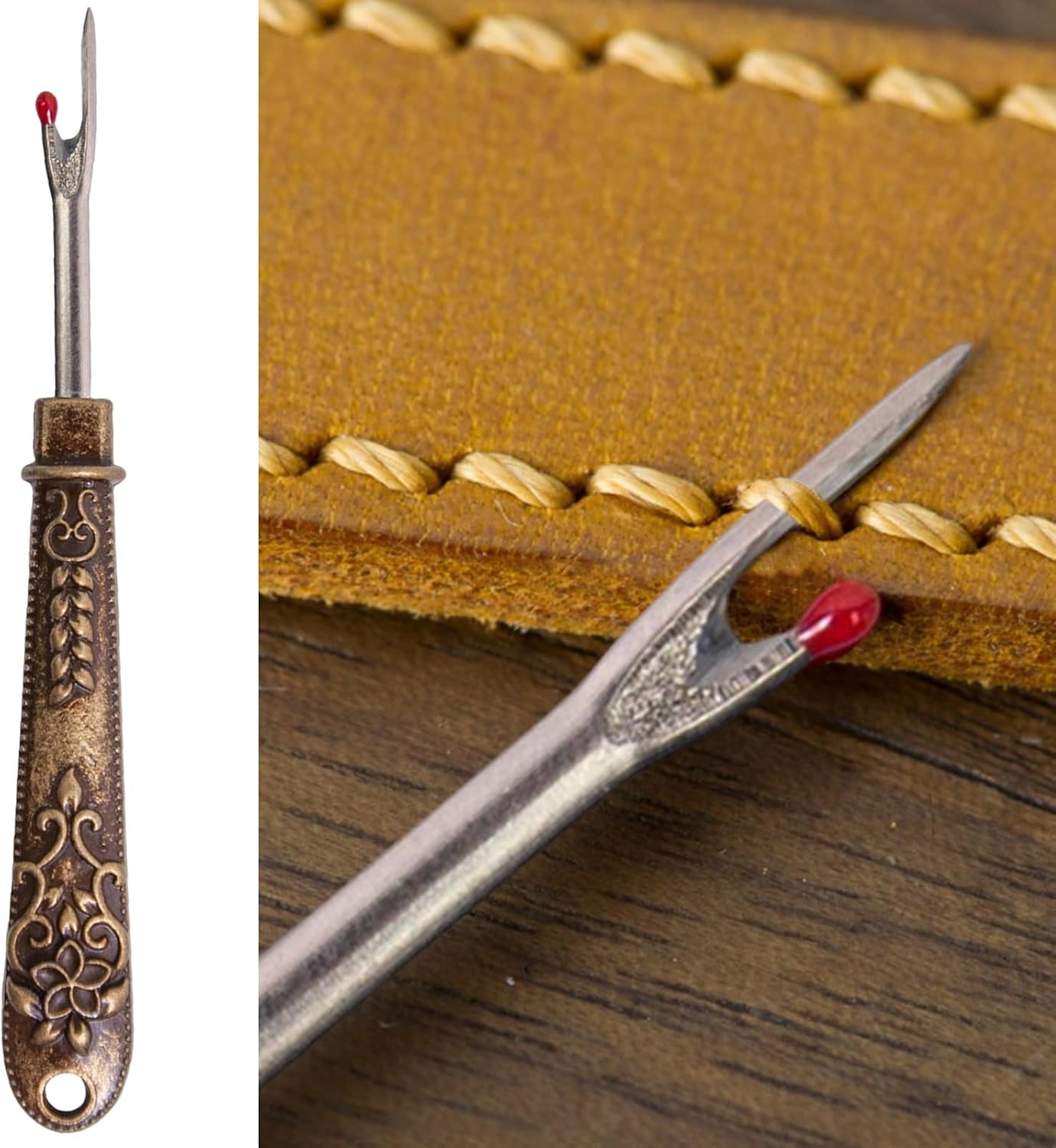 Vintage Seam Ripper, ProfessionalStitch Unpicker for Removing Threads with Stainless Steel Blade, Antique Metal Material with Ornate Carvings, Sewing Kit Gift for Quilting