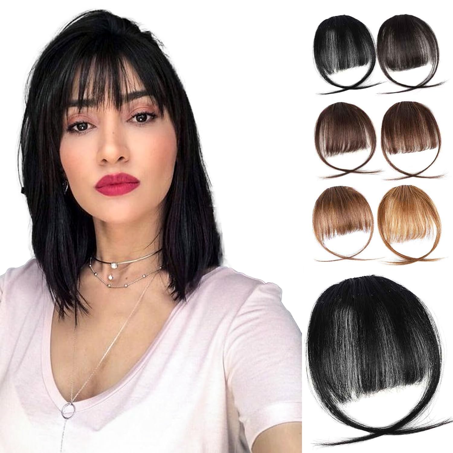MYouan Clip in Bangs 100% Real Human Hair Wispy Fringe Bangs Natural Flat Neat Bangs with Temples Hairpieces for Women Air Bangs Hair Clip on Hair Extension for Daily Wear (wispy bangs, Natural Black)