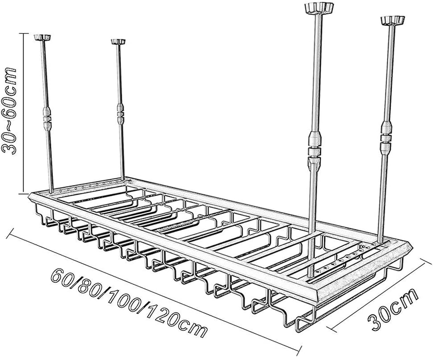 Ceiling Wine Glass Rack Ceiling Wine Racks,Adjustable Height,Metal Wine Holder Stemware Goblets,Wine Bottle Holder,Hanging Wine Glass Shelf,Bars Kitchens Restaurant Storage Shelves