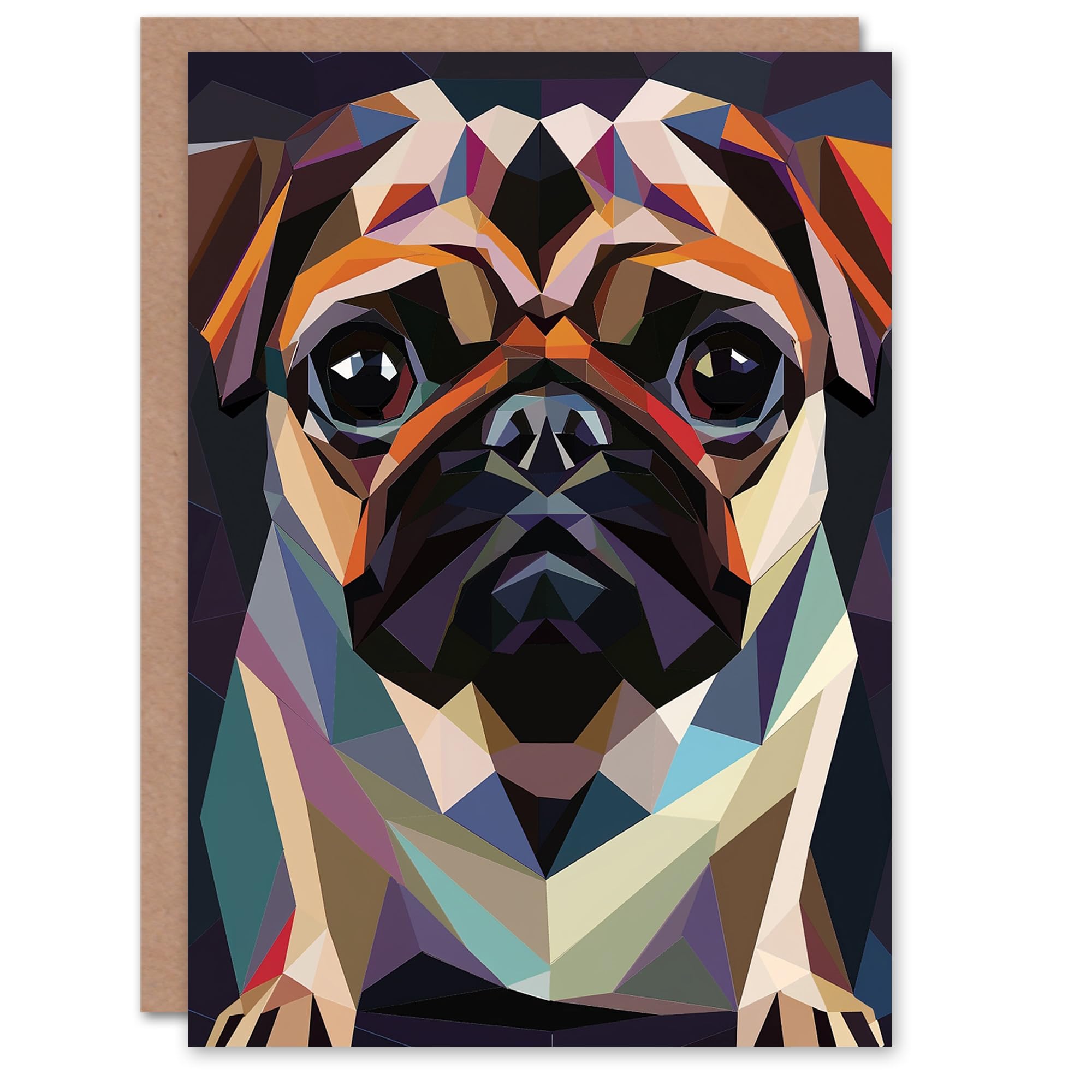 Artery8 Polygonal Pug Dog Lover Colourful Geometric Blank For Him Or Her Art Birthday Card