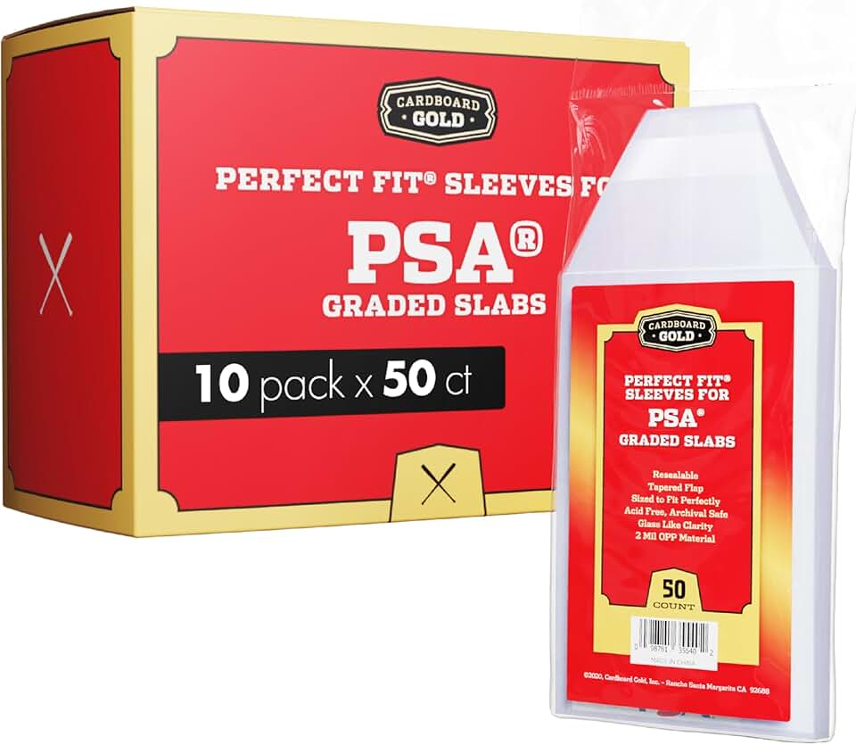 Cardboard Gold PSA Graded Card Sleeves – 50 Count with PSA Logo, Resealable Slabs Sleeve - Precise Fit Slab Protector for Grading Baseball Football Gaming Trading Sports Cards