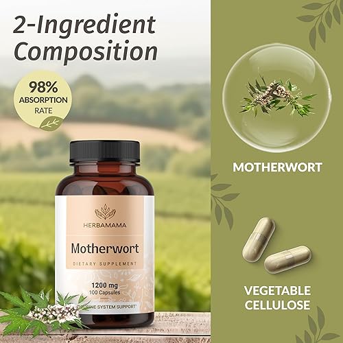 Miniatura 4 de HERBAMAMA Motherwort Cápsulas – 1200 mg Motherwort Hierba Polvo para el buen estado de ánimo y apoyo tranquilo de las mujeres – Suplemento de
