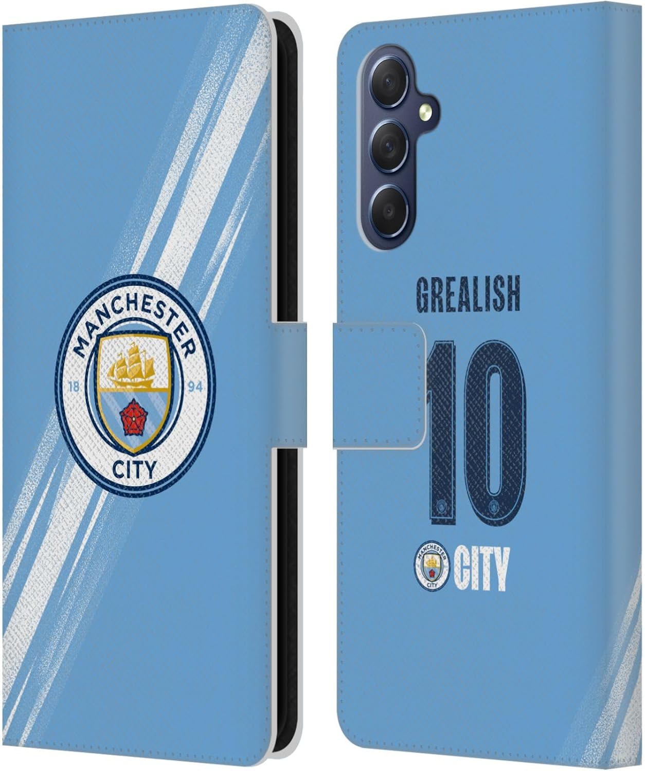 Head Case Designs Officially Licensed Manchester City Man City FC Jack Grealish 2025/26 Players Home Kit Leather Wallet Case Compatible with Samsung Galaxy M54 5G