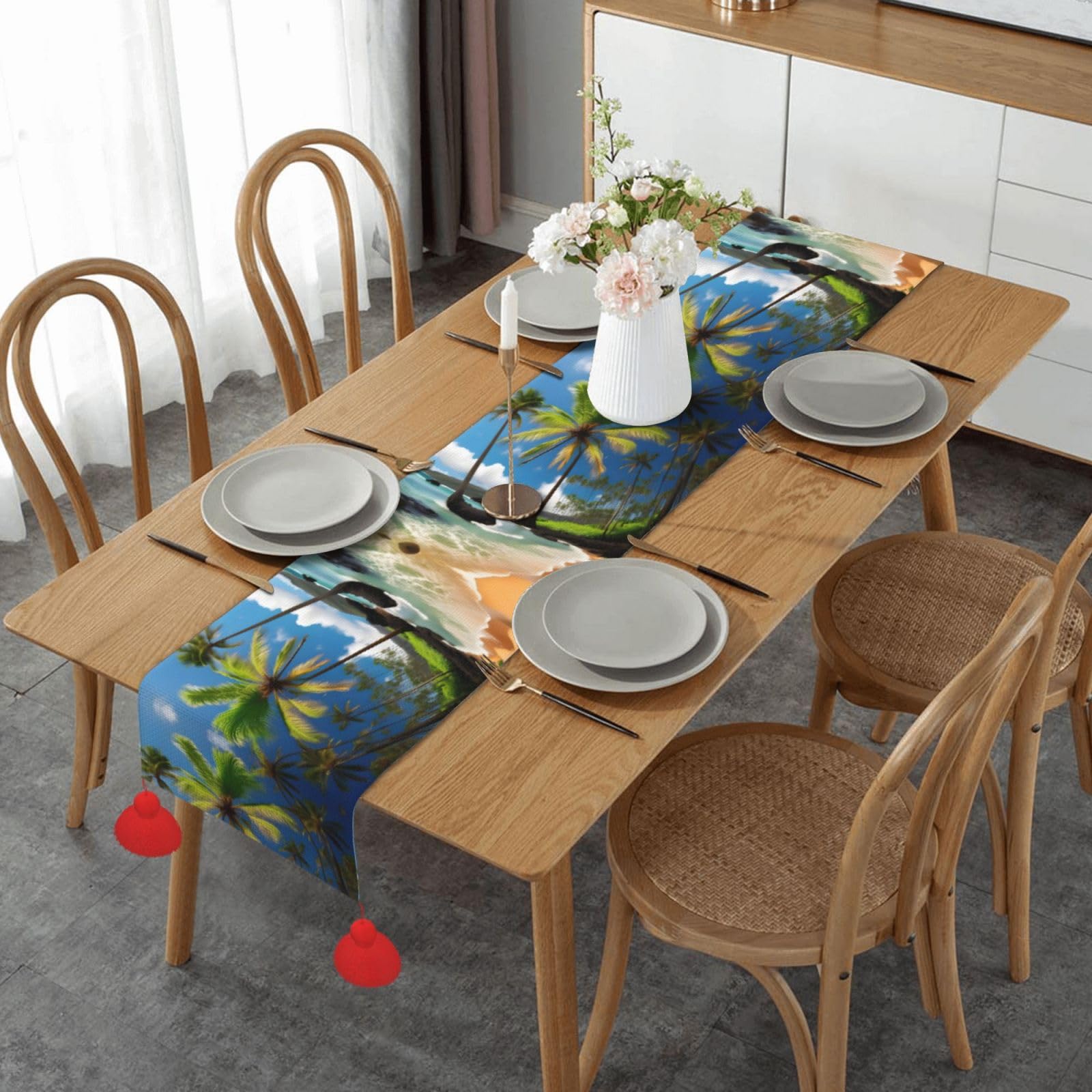 Chemin de table palmier tropical pour protéger et embellir votre table basse
