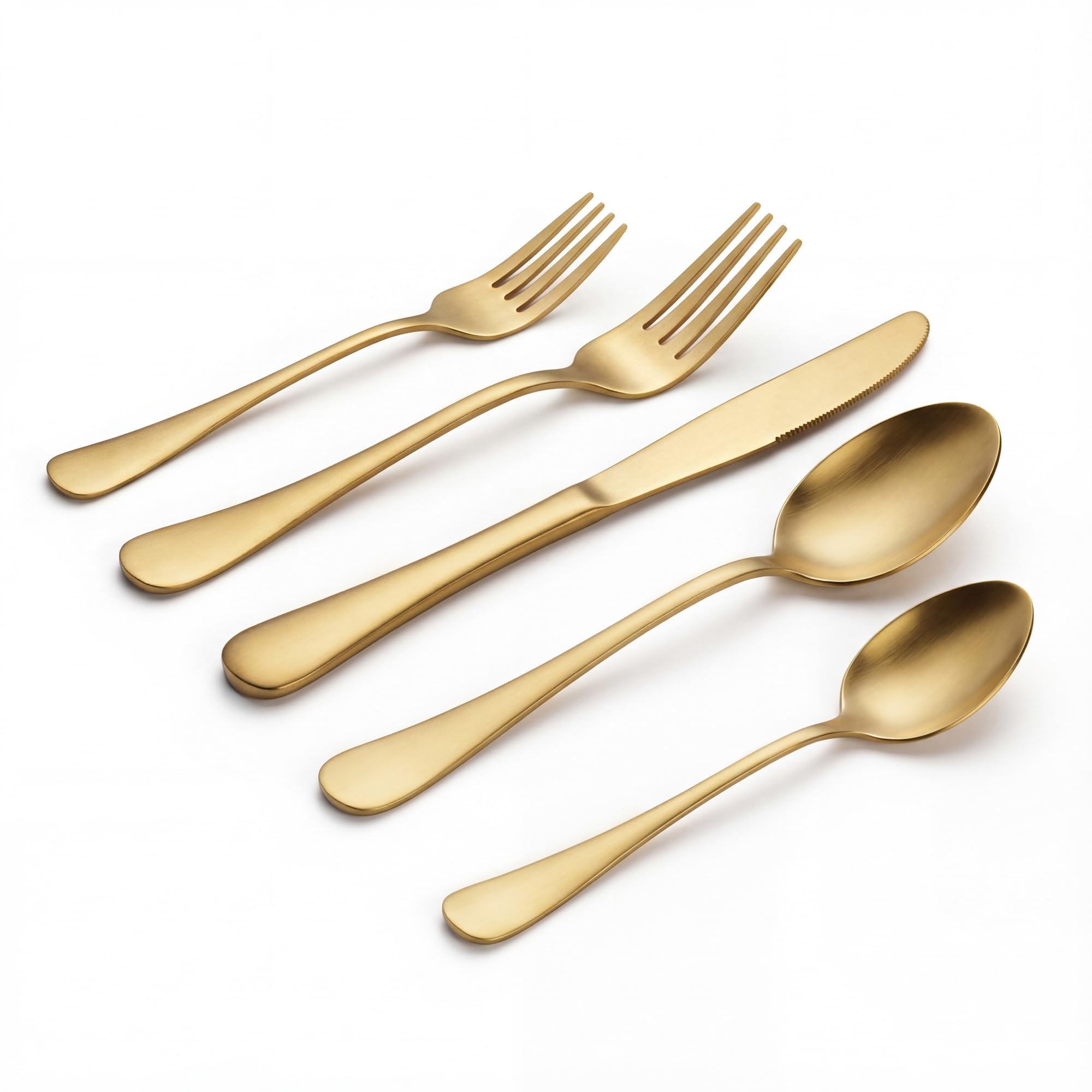 LIANYU 20 Piece Matte Gold Silverware Set, Stainless Steel Gold Flatware Cutlery Set for 4, Fancy Kitchen Utensil Tableware for Home Restaurant Party, Satin Finish, Dishwasher Safe
