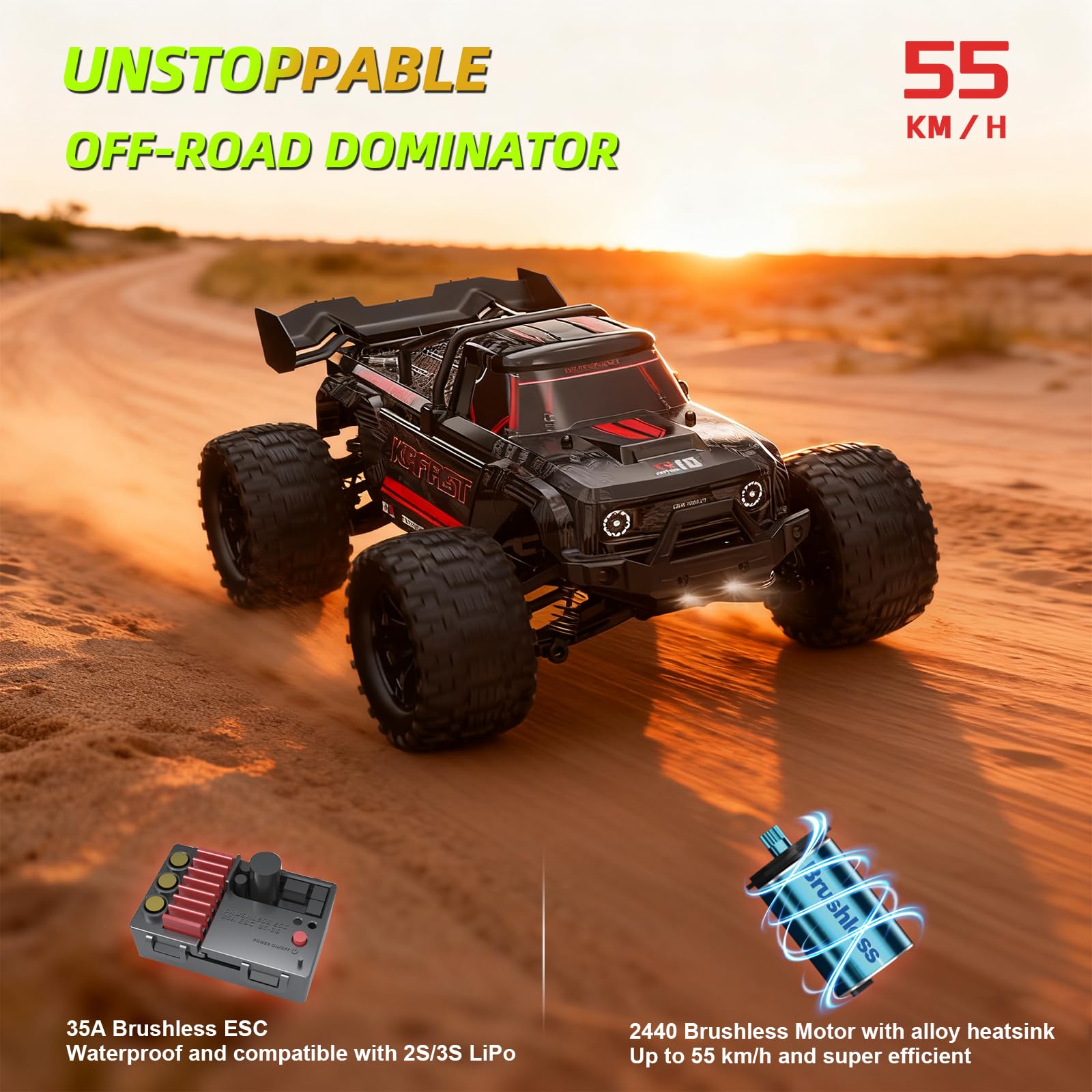 Auto telecomandata, 1/14 auto RC senza spazzole, 55 km/h, 4WD
