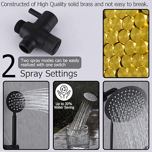 Miniatura 5 de Juego de grifo de ducha de 2 asas, cabezal de ducha de lluvia con ducha de mano, sistema de ducha doble 2 en 1, montaje en pared, negro mate