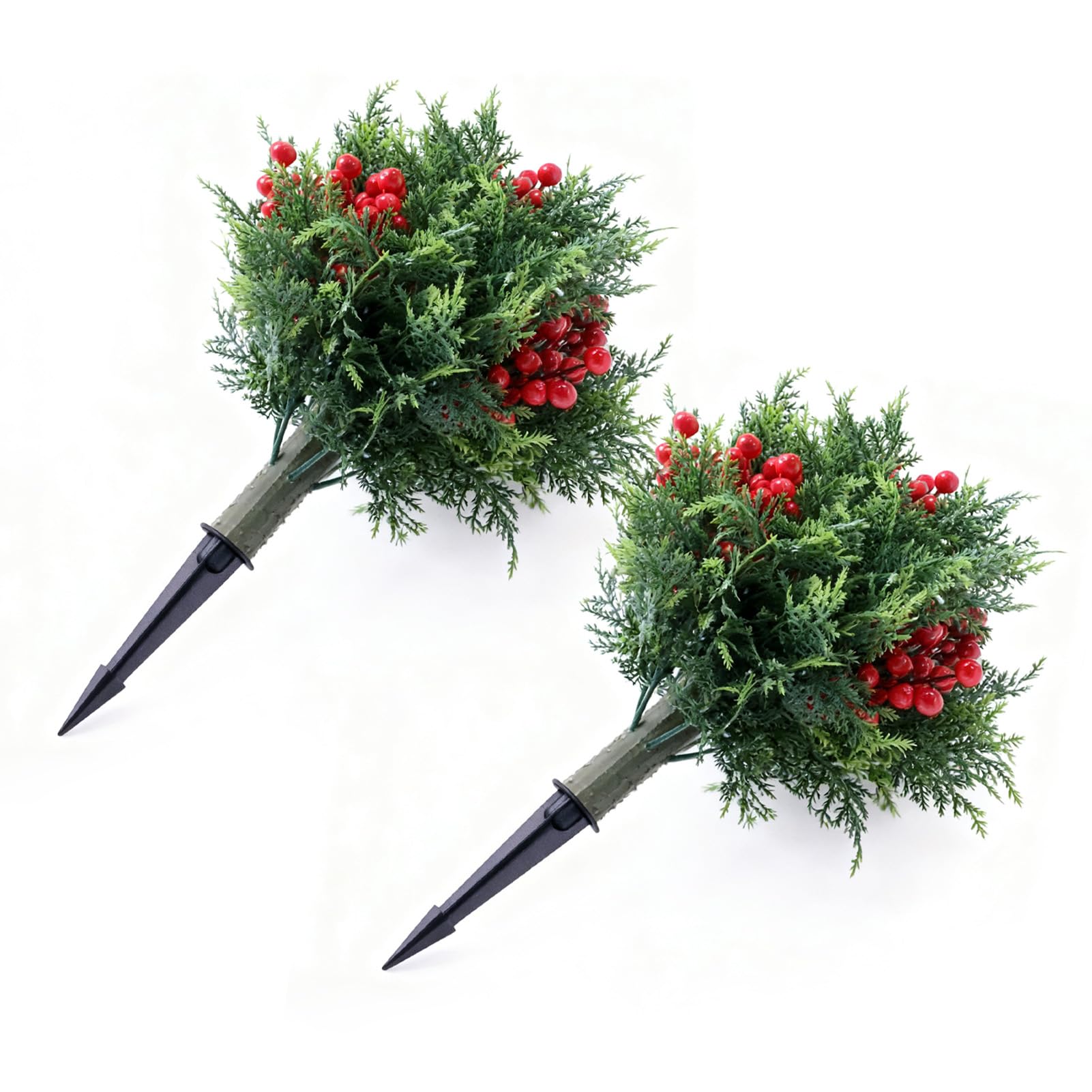 Sonew Confezione da 2 Piante Topiarie di Cedro Artificiale con Punte da 17,7 Pollici per Esterni in Finto PE Verde con Bacche di Schiuma per la Decorazione del Giardino del Portico Tutto l'anno