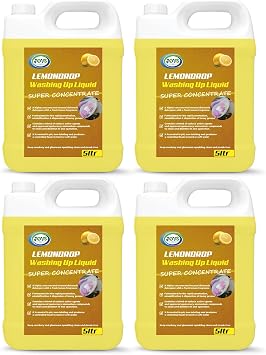Jovs Washing Up Liquid 4 X 5L Lemon Scented | Eco-Friendly Kitchen Soap | Professional Grade Concentrated Formula | Natural & Vegan | Bulk Size Dishwasher Detergent