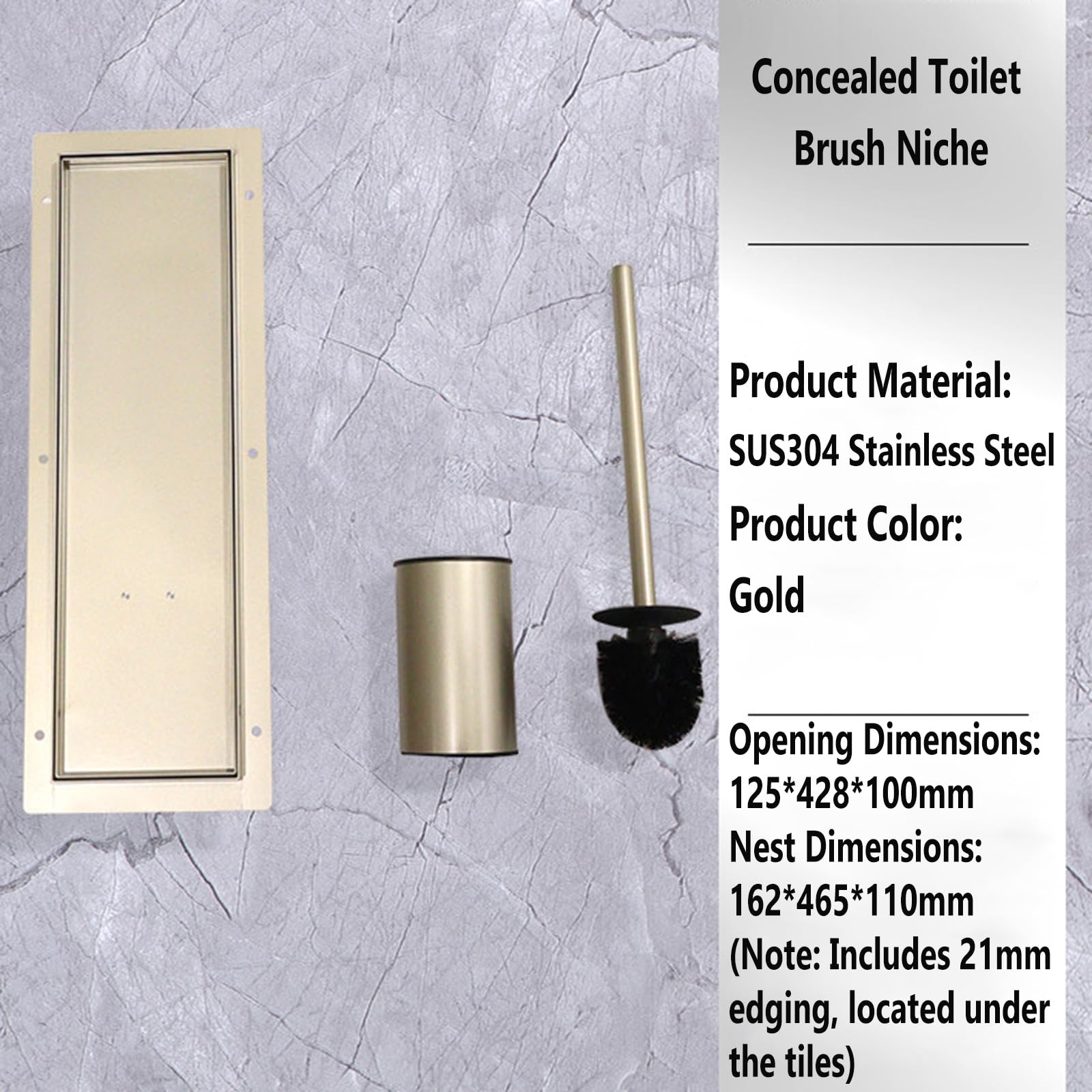 Porta carta igienica da incasso con scopino integrato, chiusura elastica, in acciaio inox 304, design nascosto per ristrutturazione bagno