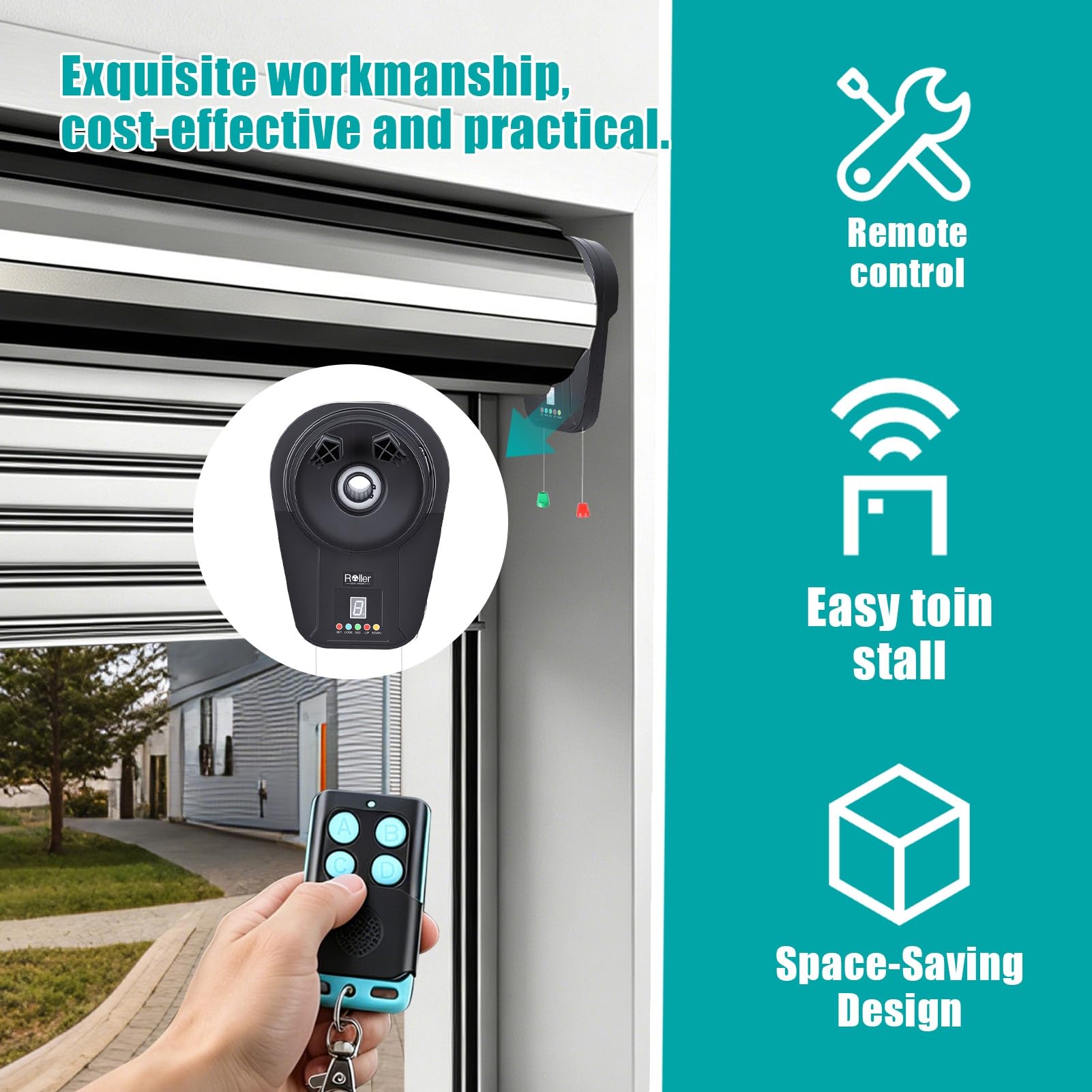Abridor automático de puerta de garaje enrollable, motor 800N 1/2HP CC con 2 mandos a distancia, operador de persiana enrollable de metal de 40 x 30 cm para entradas de almacén de granero y tiendas