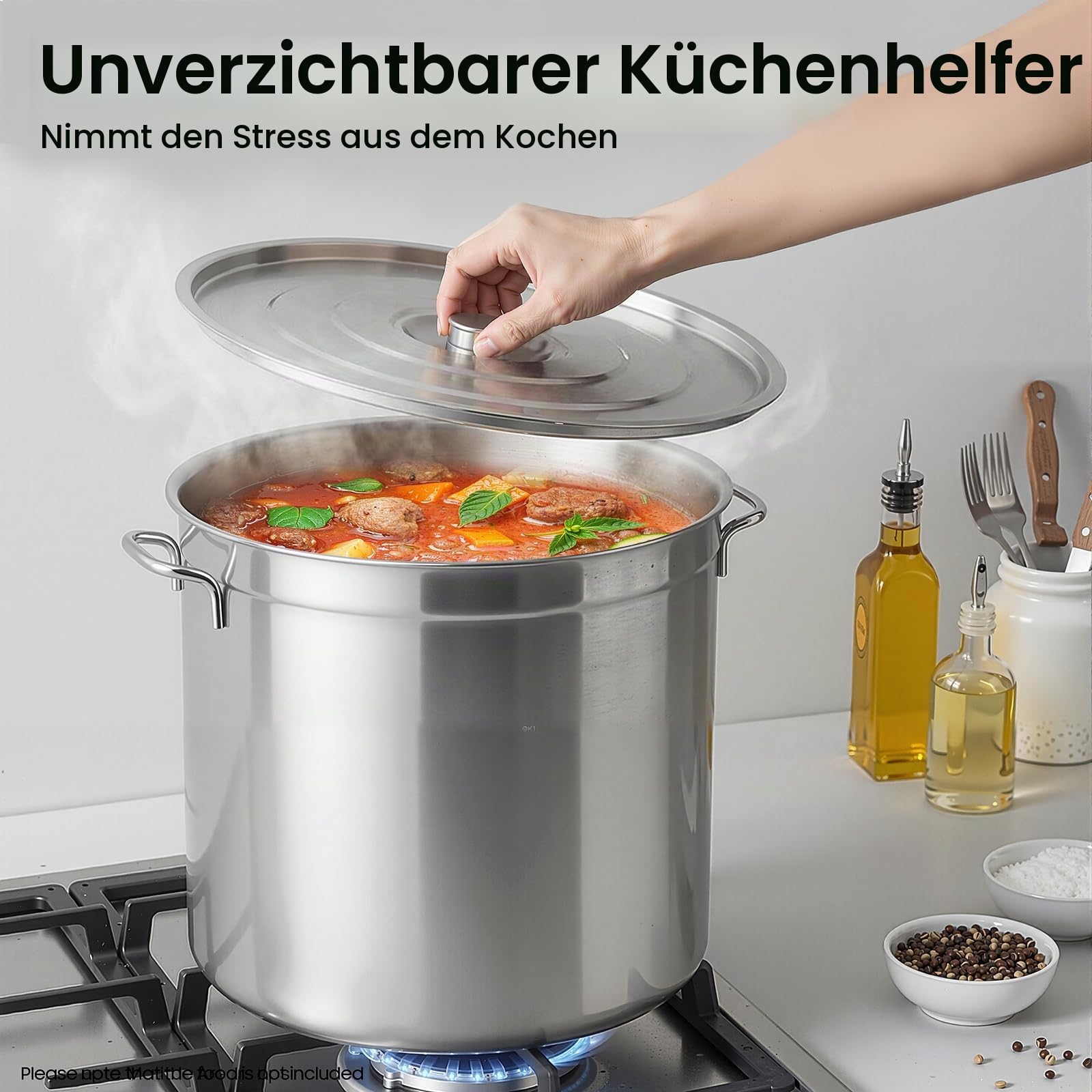 Edelstahl Fass Kochtopf, 100L Suppentopf mit Deckel und Siebkorb