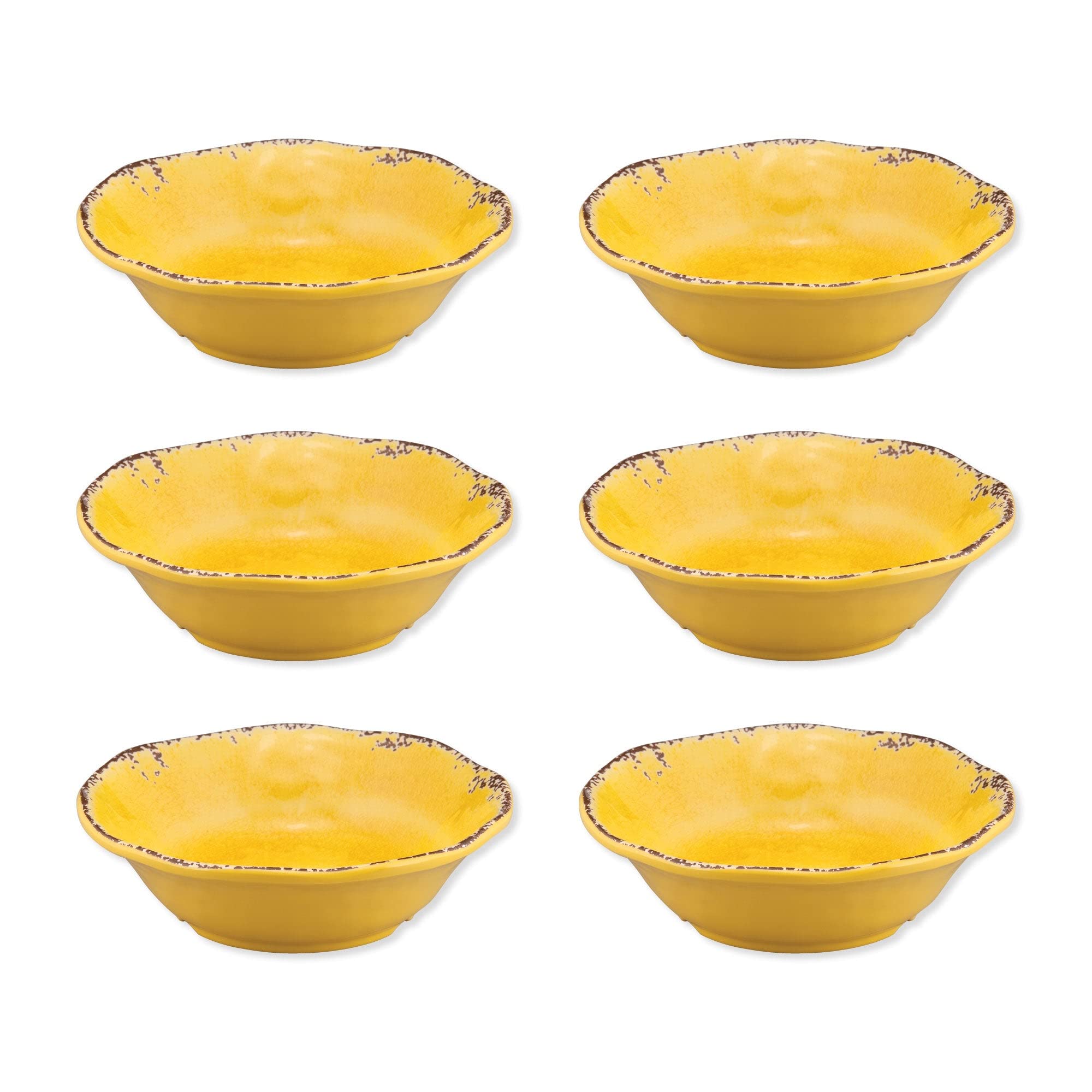 UP ware Crackle Melamin-Schüssel-Set, blumenförmige Schalen für Nudeln, Reis, Suppe und Salat, BPA-frei, spülmaschinenfest, bruchsicher, gelb, 17,8 cm, 6 Stück