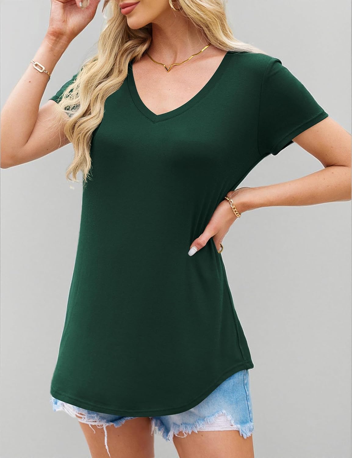 Amoretu Women's Short Sleeve Tunic Tops Summer V Neck Shirts Casual Fashion Tees - Image 4