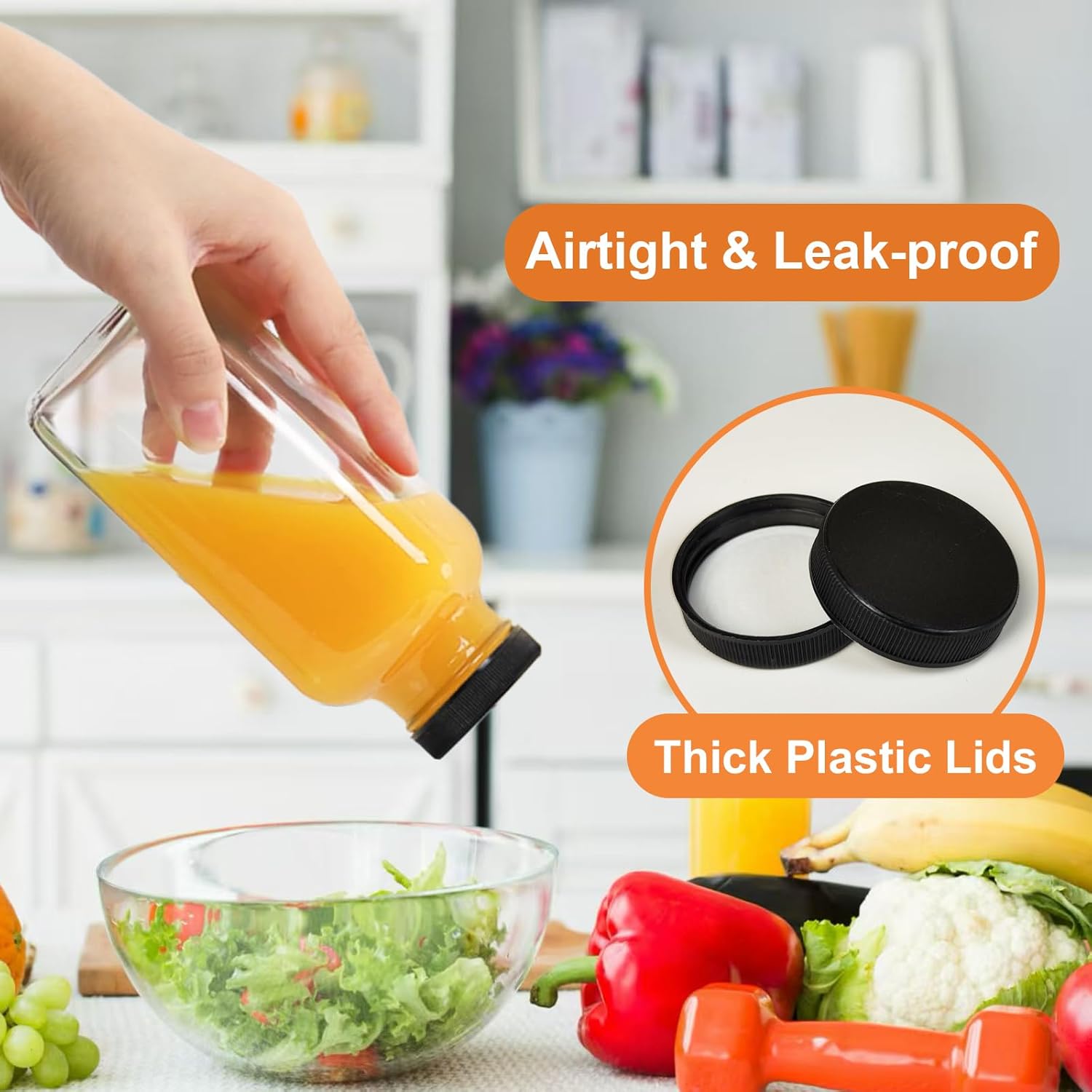 3 Pack 12oz Glass Water Bottles, 350ml Empty Glass Juice Bottles with Black Lids, Brush & Labels, Clear Reusable Drinking Jars for Juicing, Homemade Smoothies, Beverages - Image 3