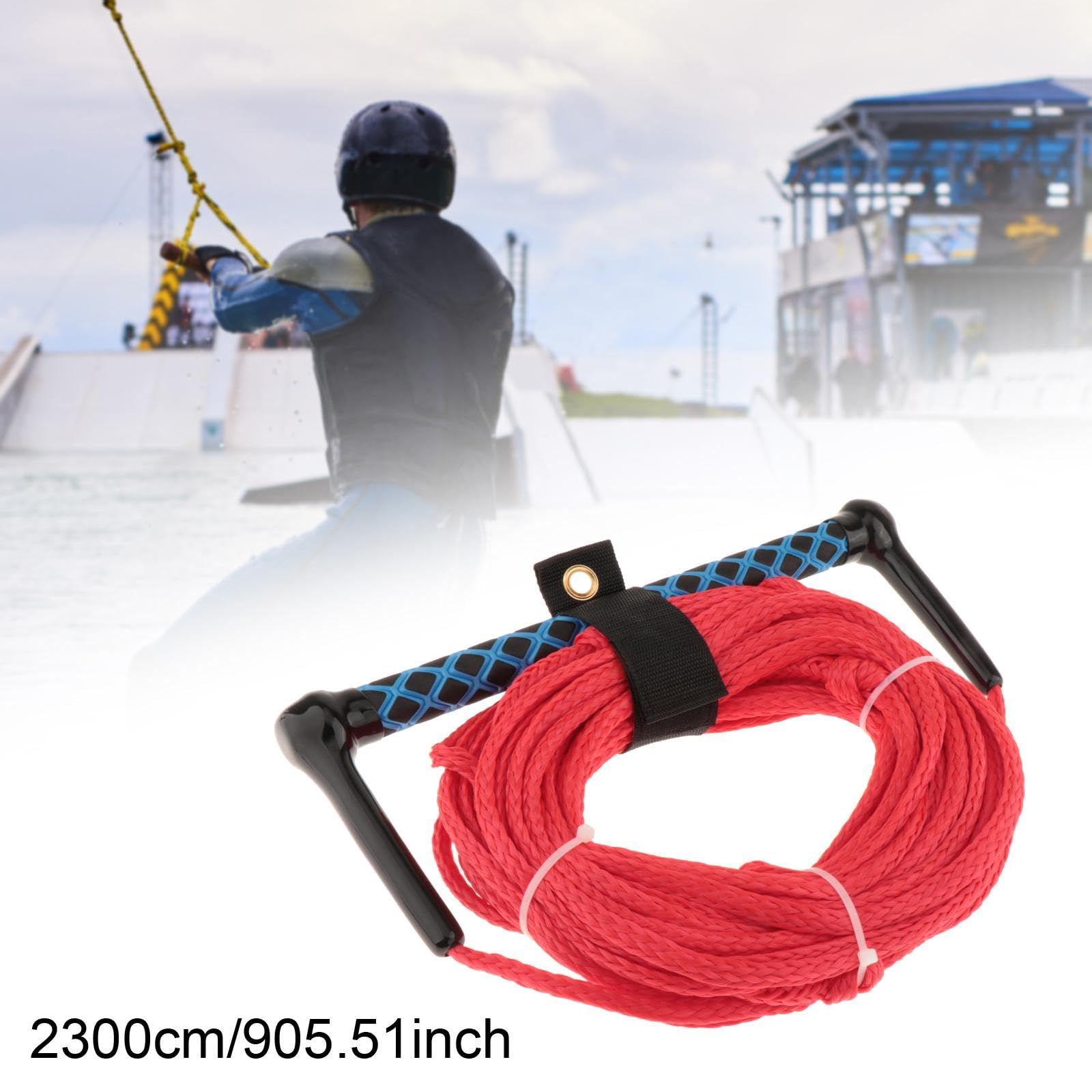 Cuerda para Esquí Acuático 23 Metros con Asa, Correa Portátil para Surf, Wakeboard, Roja