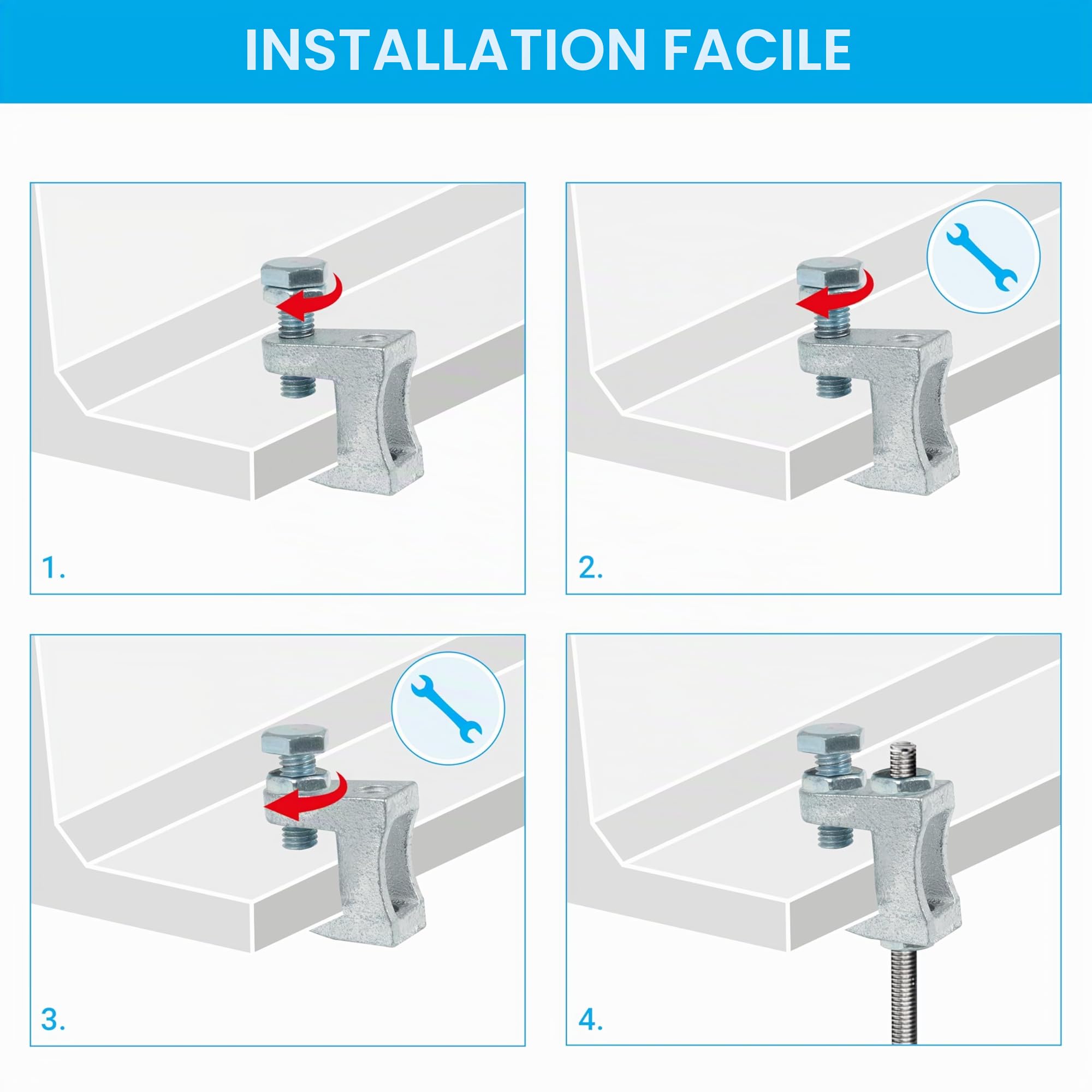 SYSTERM Lot de 10 supports de serrage en acier galvanisé pour ventilation et autres systèmes M8 (8 mm).
