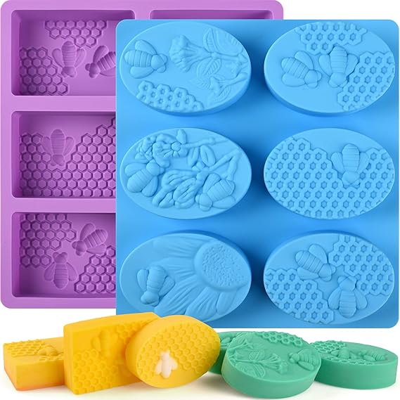 Sakolla 2 Pack 6 Cavity Bee Silicone Soap Molds Rectangle Oval