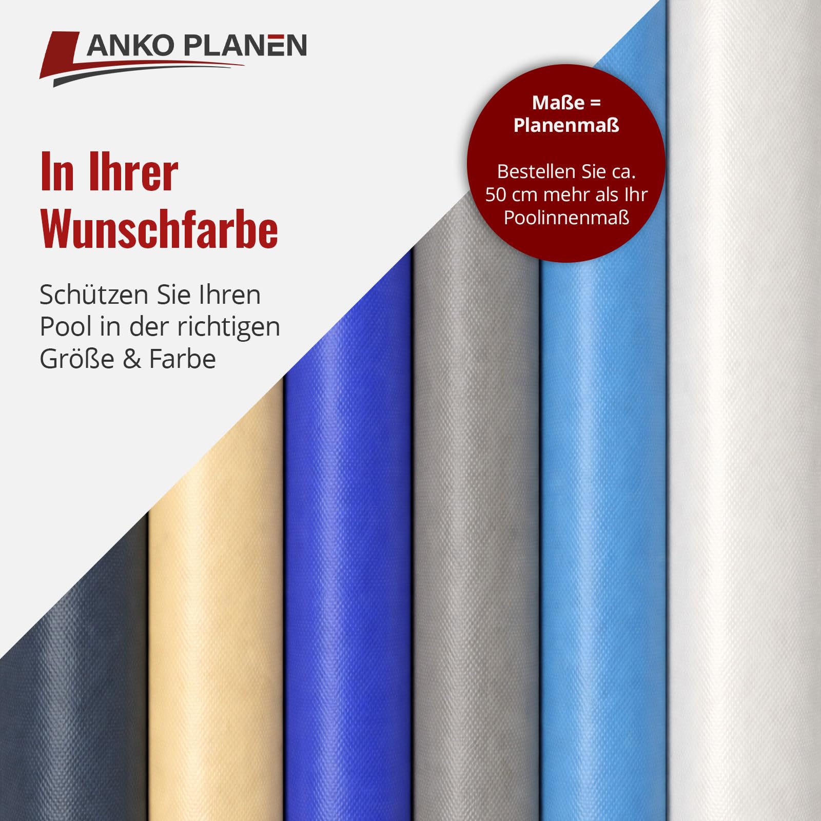 ANKO PLANEN Cubierta Enrollable de Piscina para máxima Seguridad - Lona de camión de PVC 680 g/m² - Cubierta para Todo el año para Verano e Invierno - sin Barras (3,5m x 7,5m, Gris RAL7037)