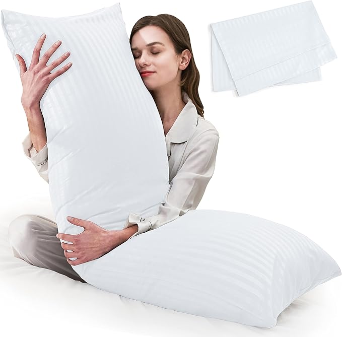 ELNIDO QUEEN Body Pillow for Adults-with White Stripe Cover, Full Body Pillow Insert for Side Sleeper
