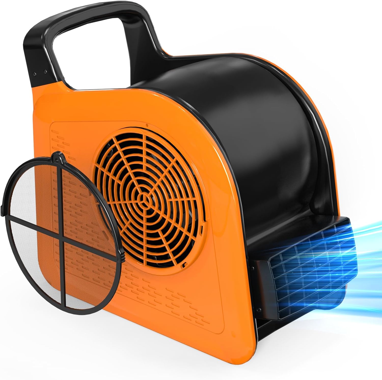 Air Mover Blower Fan, Drying Cooling Ventilating, Removable Filter Screen, 185° Rotation, 3 Adjustable Speeds, 2 AC Outlets, Portable Blower for Home, Garage, Workshop and Job Site, Orange