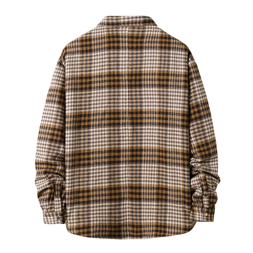 HGJH Herren Flanellhemd Langarmherren Langarm Flanellhemd Thermohemd Small Lattice Beige Hemd Herren Holzfäller Bequem Karierte Hemdjacke Lässiges Arbeitshemd Für Herren Jungen