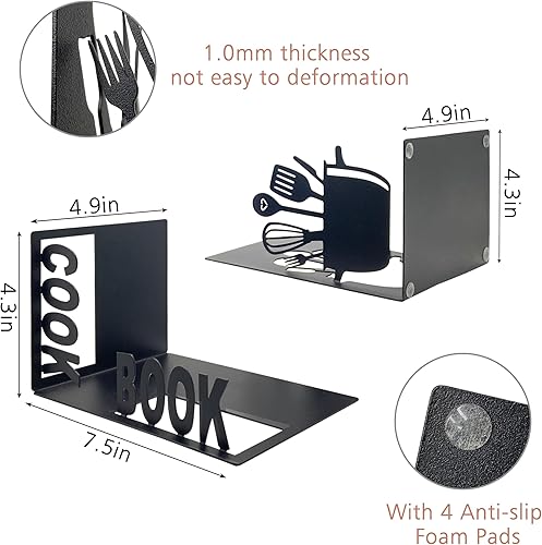 Miniatura 2 de Ecqizer Extremos decorativos para libros de cocina, soporte de metal único para libros de cocina, soportes para libros de cocina, almacenamiento