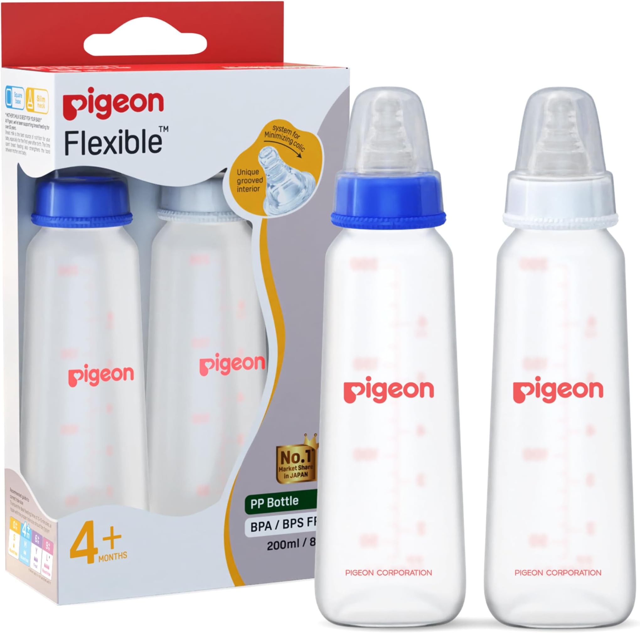 Pigeon Peristaltic Nursing Bottle Twin Pack KPP 200ml Blue & White Nipple M | Bottle Set
