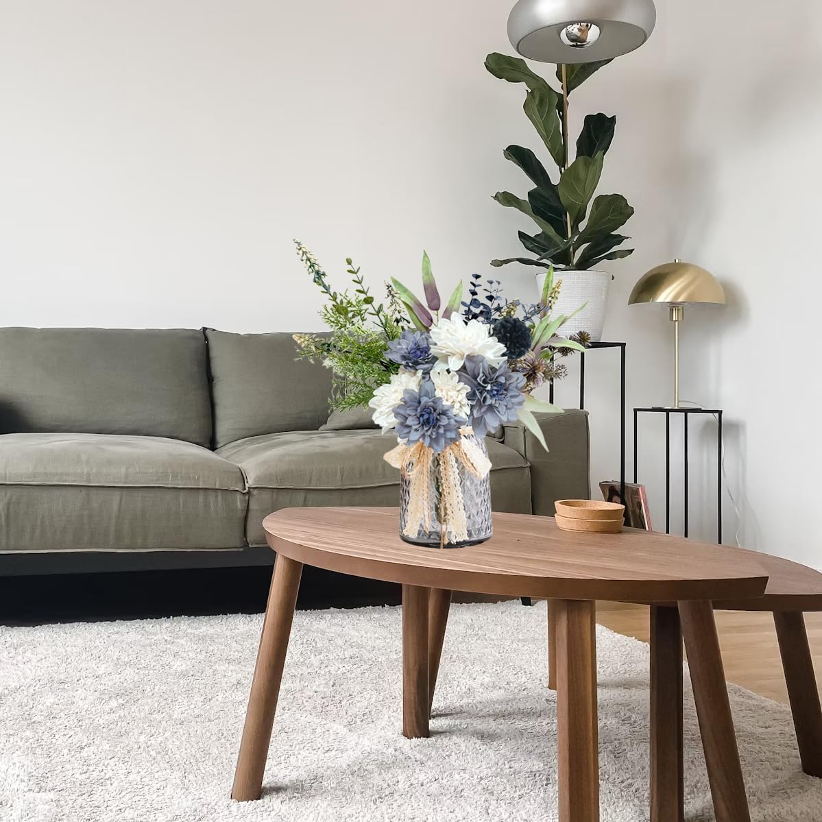 Fake Flowers in Vase, Artificial Flowers Blue Faux Flowers for Vase, Silk Flowers Blue Flowers Table Centerpieces for Dining Room, Kitchen, Office, Farmhouse Decor - Blue White (Grey) - Image 5