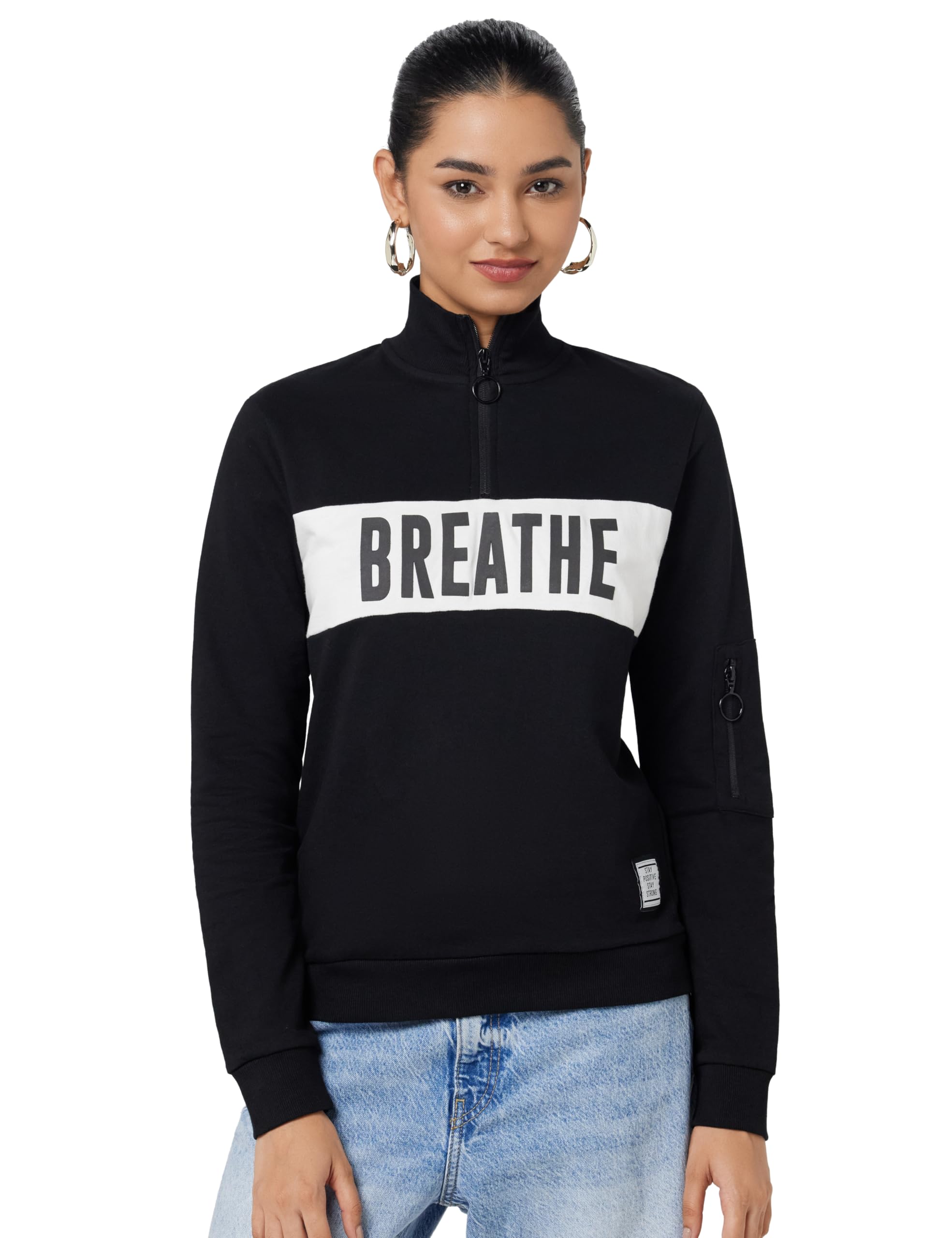 max Women Cotton Typographic Printed Stand Collar Zip-Closure Sports Sweatshirt-picture-33