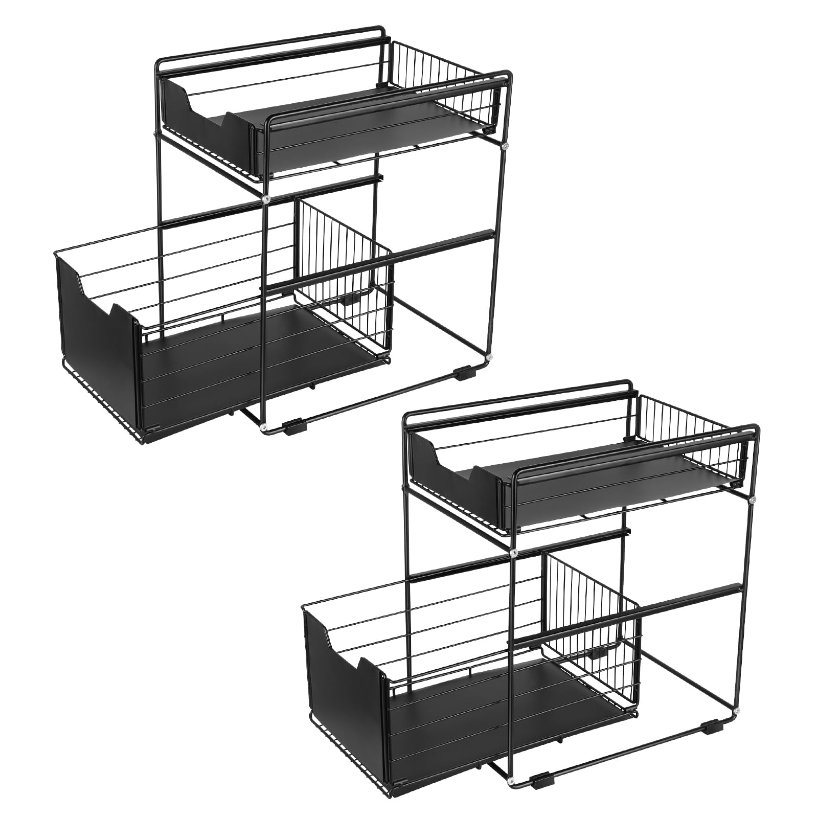 GLIT Unterschrank mit 2 Ebenen, Küchenregal, Schubladenschrank, Küchenorganizer mit 2 Schubladen, Aufbewahrungskorb für Küche, Speisekammer, Schlafzimmer, Gewürzhalter (Schwarz, 2 Stück)