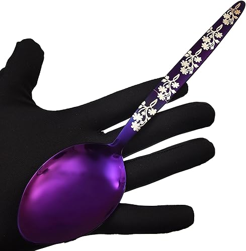 Miniatura 7 de Kunz - Cuchara morada | Cuchara brillante de titanio de acero inoxidable 18/10 | Cucharas de servir Quenelle de 9 pulgadas