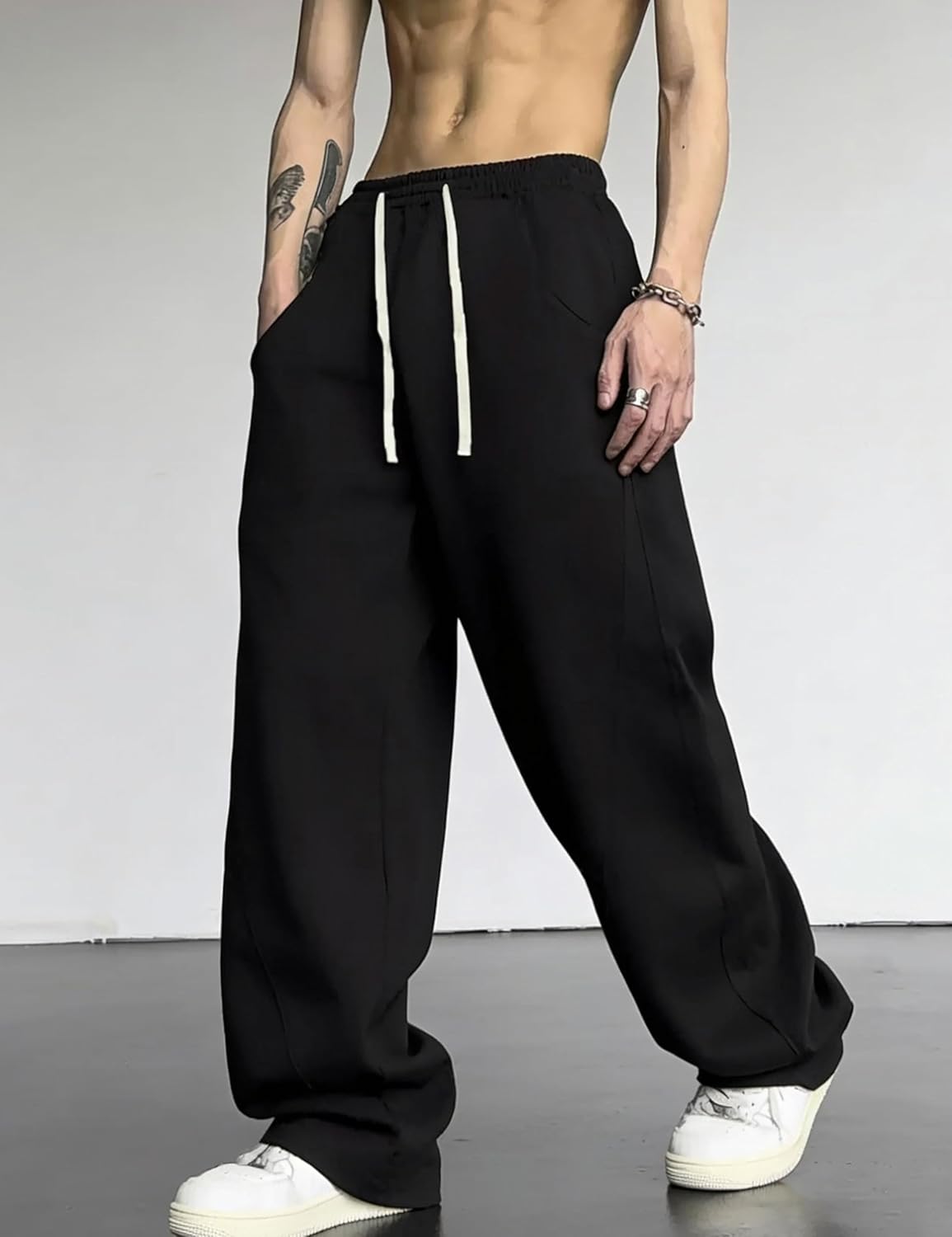 FCOOLYEET Mens Straight Leg Sweatpants Elastic Waist Drawstring Track Pants Loose Baggy Joggers Sweatpants with Pockets - Image 3