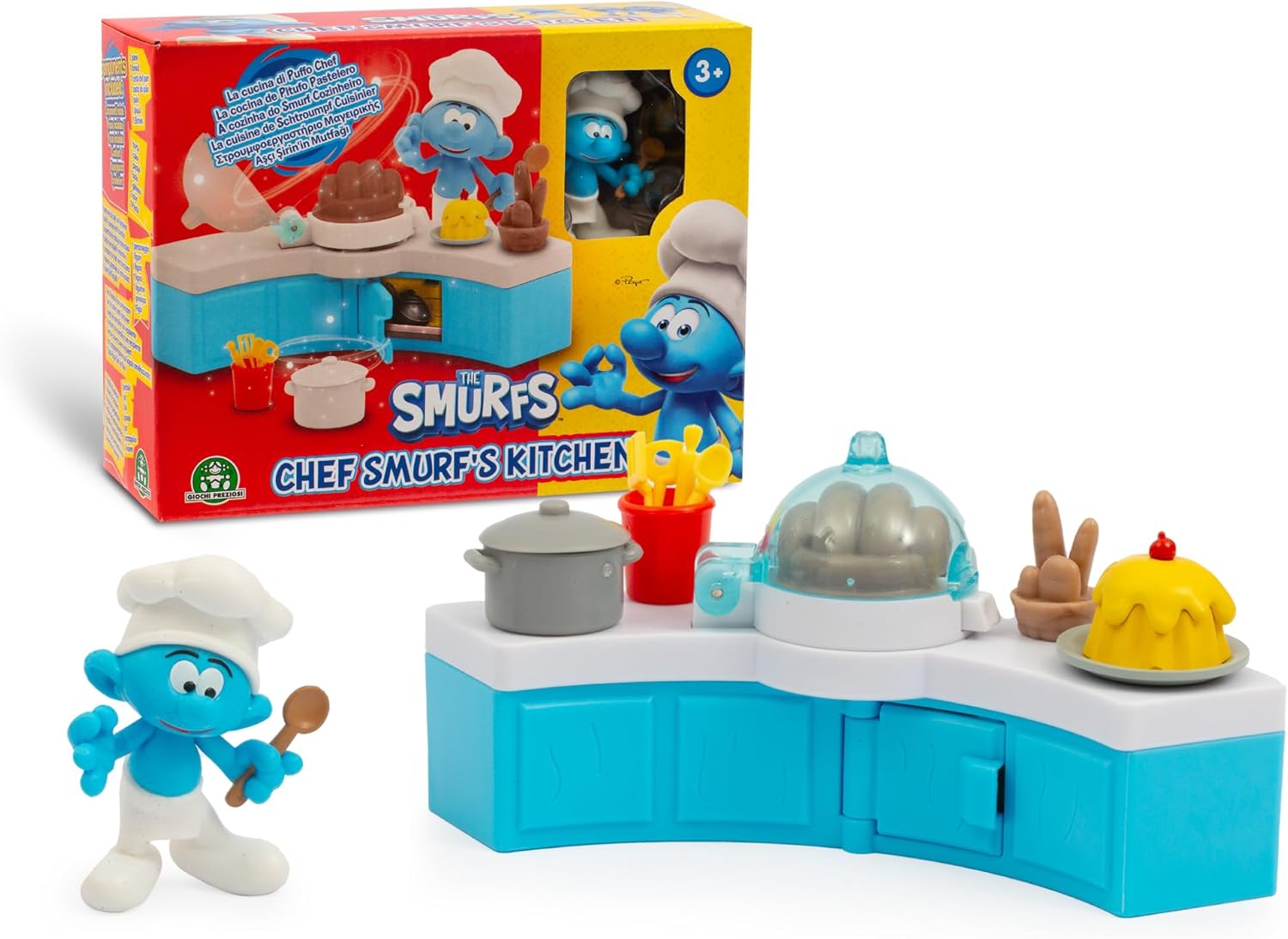 Giochi Preziosi Smurfs, Set with Functions and 1 Exclusive Figure 5.5 cm and Accessories, Smurf Model Cook in The Kitchen, Toys for Children from 3 Years, PUF181