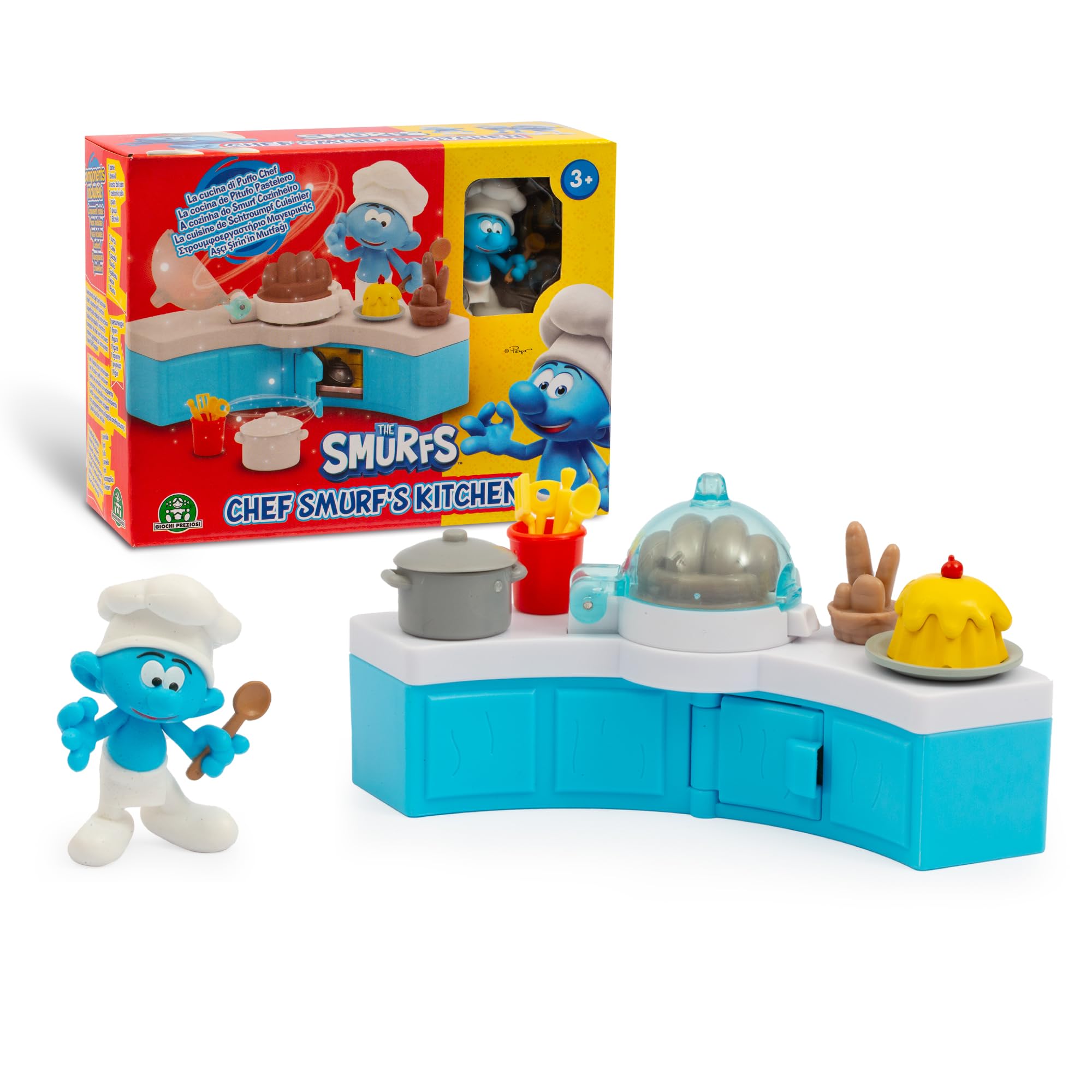 The Smurfs, Smurf Chef Mini Playset with Kitchen and Accessories, Includes Exclusive 5.5cm Smurf Figure, Features Bread Cloche and Opening Door, Fun and Safe for Ages 3+