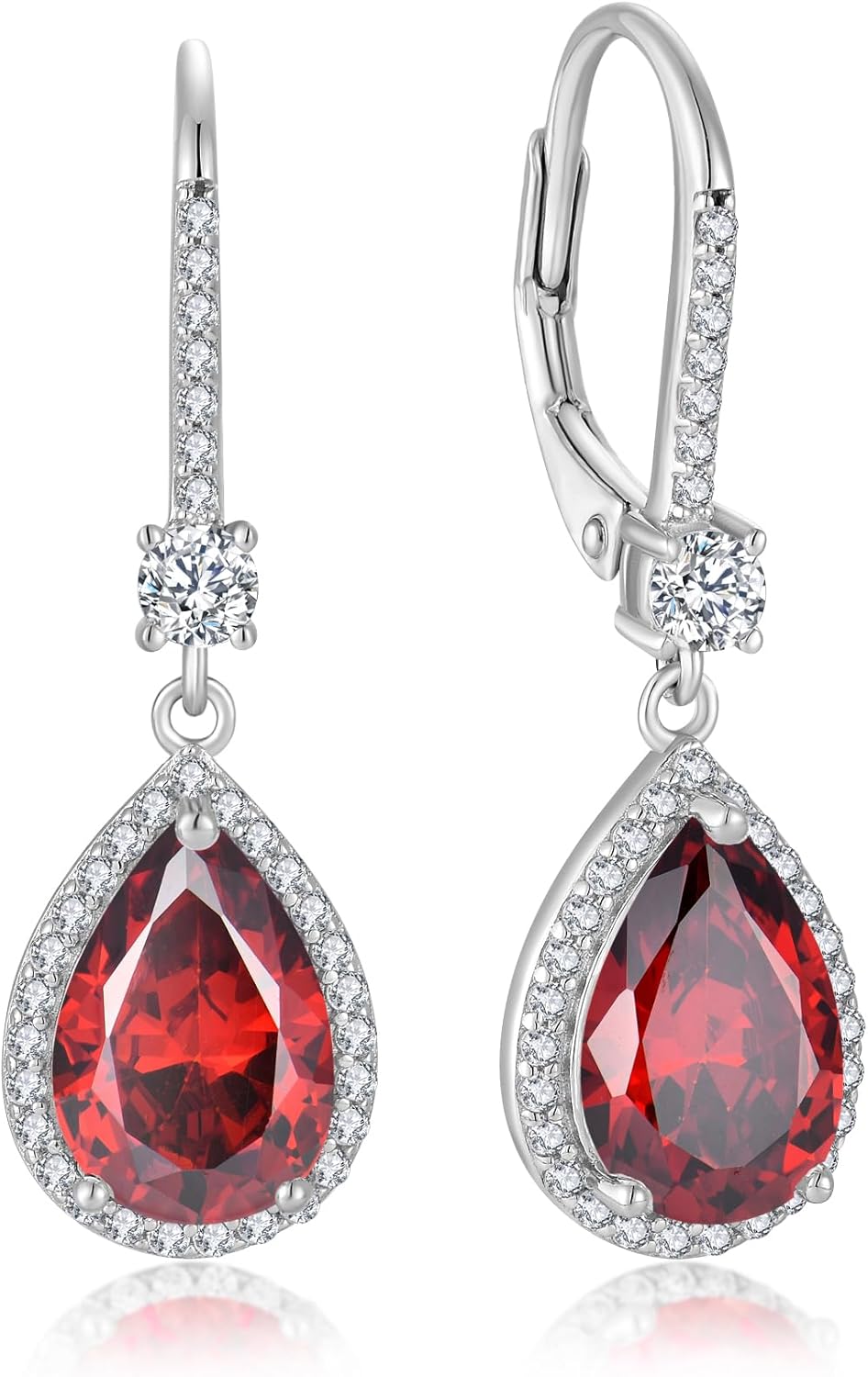 Teardrop Leverback Birthstone Earrings for Women 925 Sterling Silver 5A Cubic Zircon Dangle Drop Birthstone Earrings Jewelry Anniversary Birthday Christmas Gifts for Her