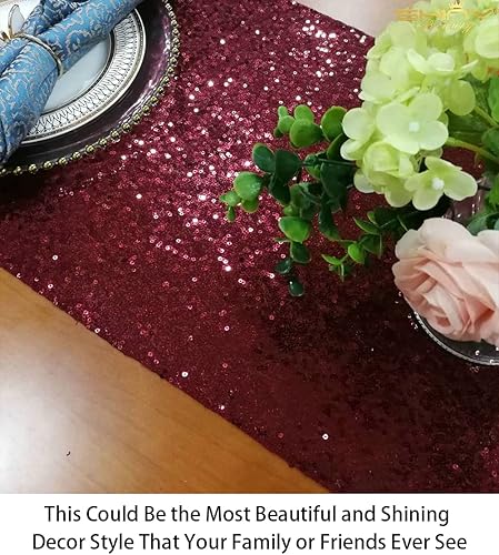 Miniatura 4 de ShinyBeauty Camino de mesa de lentejuelas burdeos de 12x108 pulgadas, camino de mesa vino, paquete de 10 cubiertas de mesa para decoraciones de