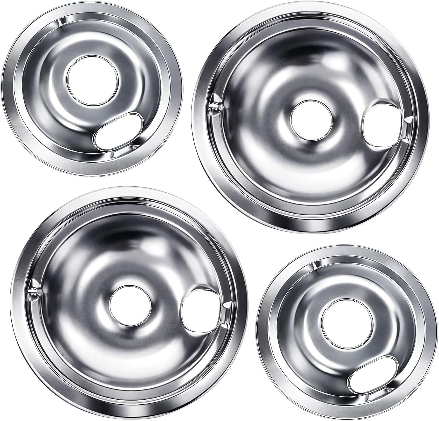WB31T10010 WB31T10011 Drip Pans, 4 Pack (2x6" & 2x8"), Not Prone to Rust, Durable ＆ Easy to Clean, Fit for GE, Hotpoint, Kenmore Electric Stoves