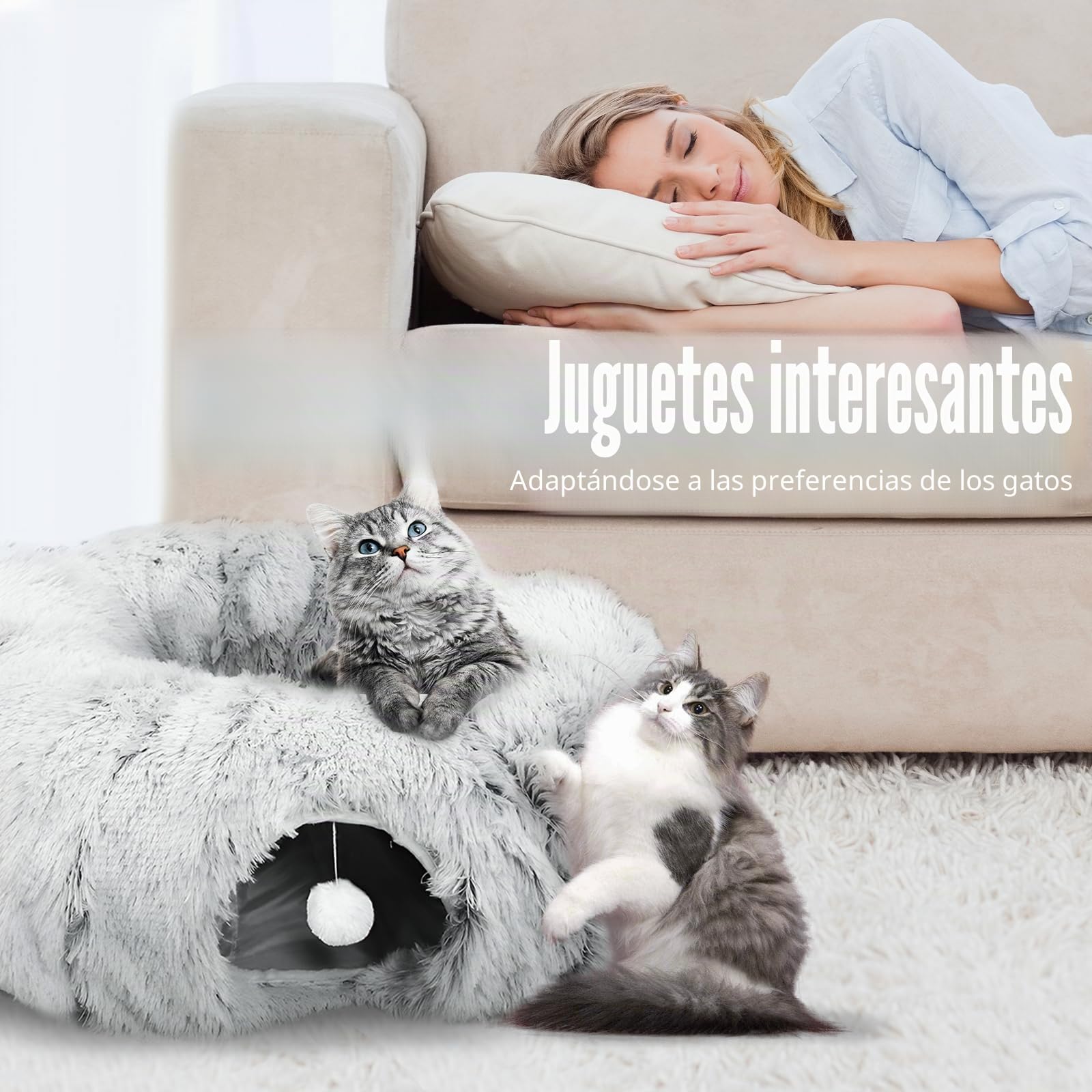 Dellyy Cama Túnel Redondo de Peluche para Gatos