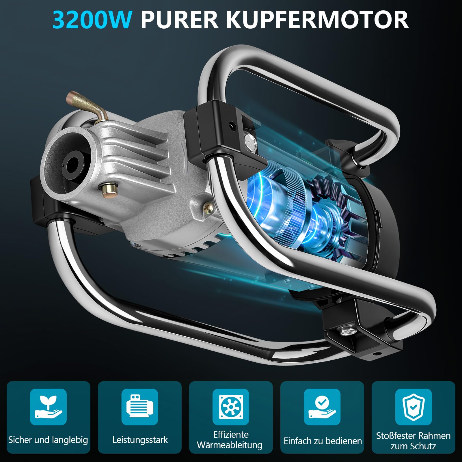 3200 W Betonrüttler mit 35mm 4m Kabel Betonverdichter, 6800U/min | Flaschenrüttler Beton Rüttler Innenrüttler mit Einer Isolationsschicht für Fundamente, Säulen und Bodenplatten