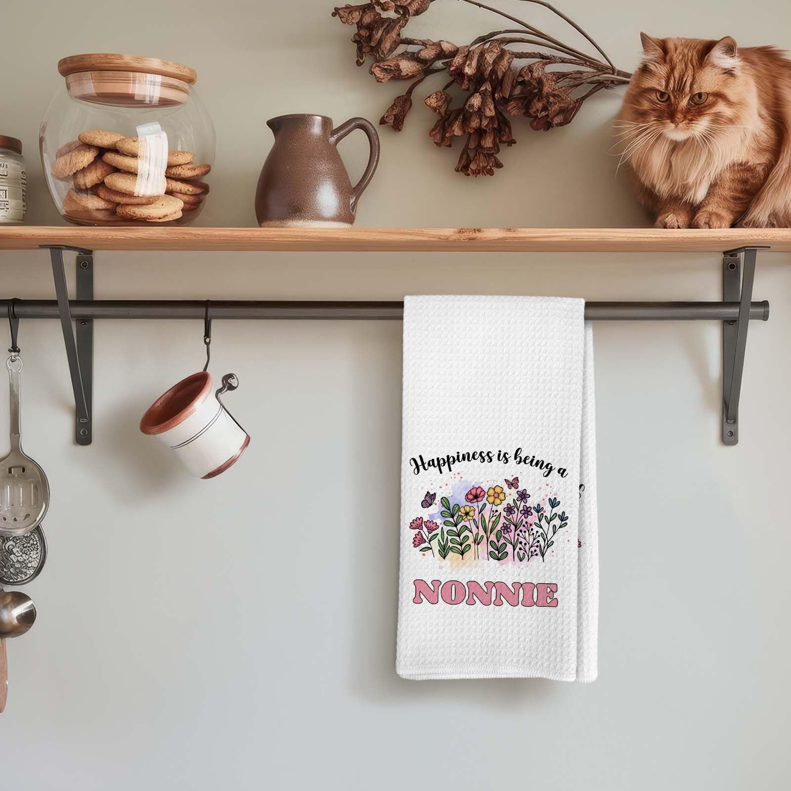 Happiness is Being a Nonnie Kitchen Towels, Grandma Hand Towels, Gifts for Nonnie Mother’s Day Dish Towel for Kitchen, Grandma Gifts Floral Hand Towel for Home Bathroom Decor 16x24 Inch