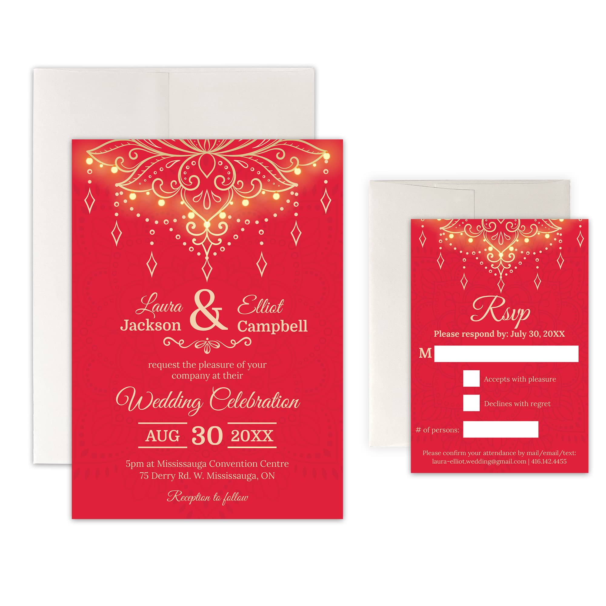 Custom - Indian Wedding Invitation Set - Set of 25, Personalized Wedding Invitation, Hindu Wedding (Invitation + RSVP + ENVELOPES)