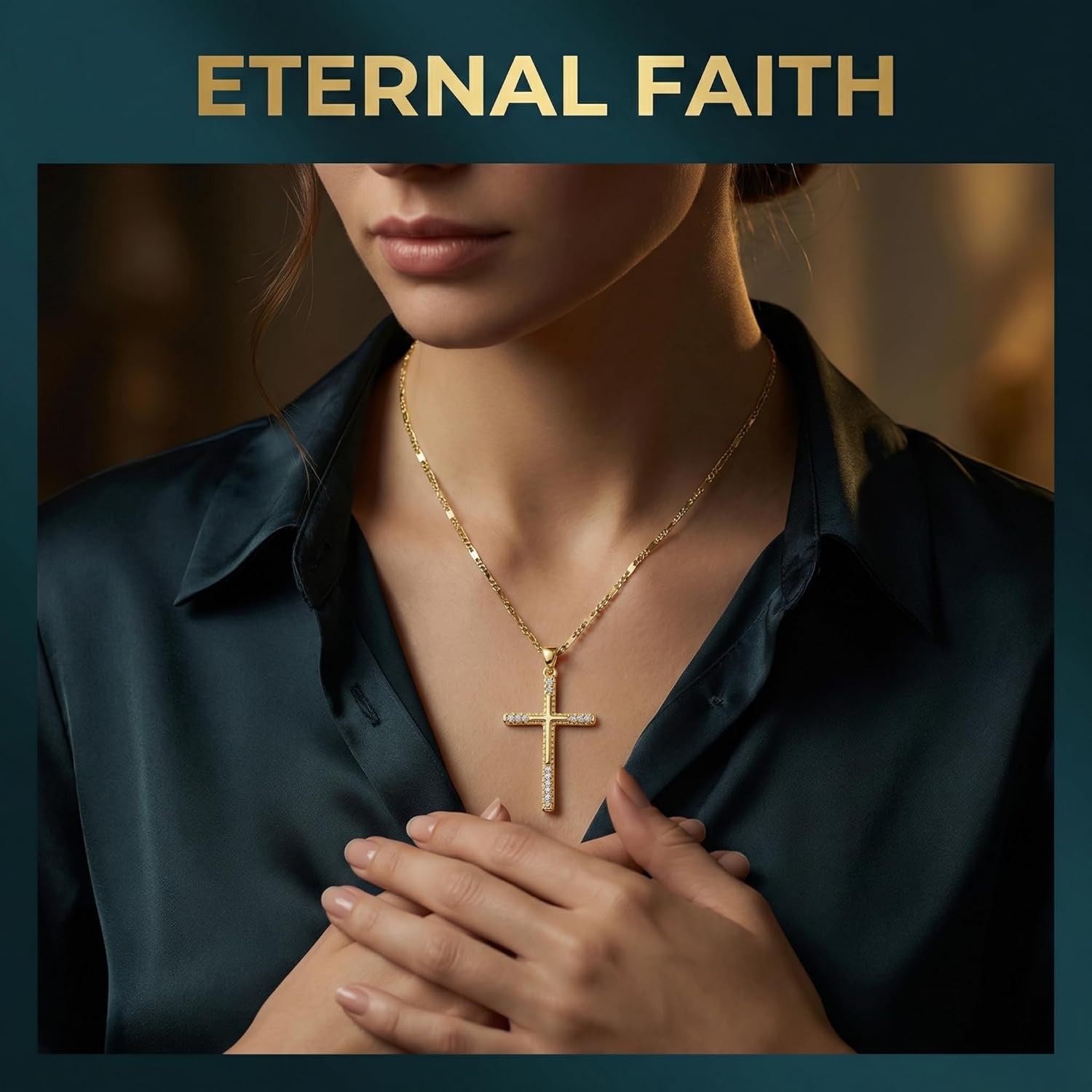 14K Gold Cross Necklace for Women, Dainty Delicate Small Cross Pendant Elegant Gold Trendy Jewelry Luxury Gift for Her, Mom, Wife, Girlfriend Valentines Day Gifts - Image 3