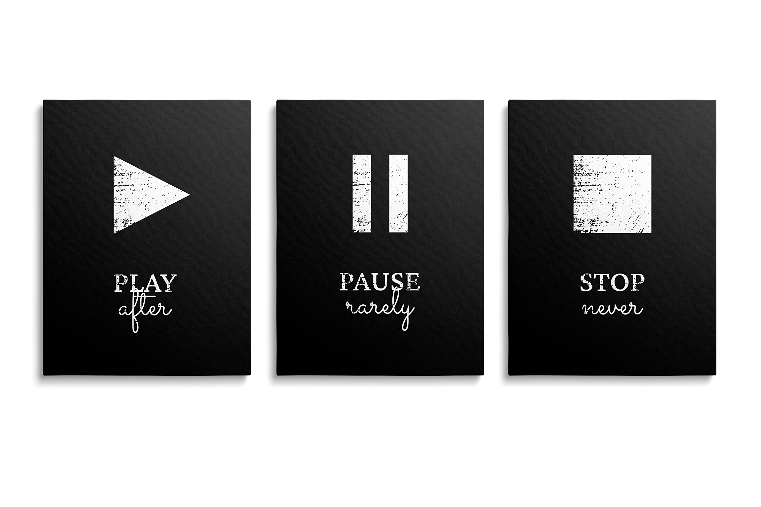 TwoDays Motivational Framed Canvas Wall Art, Black and White Inspirational Wall Décor | Positive Posters for Bedroom, Home Office Wall Art for Men, Funny Gym Décor (FRAMED, 12" X 16", Set of 3)
