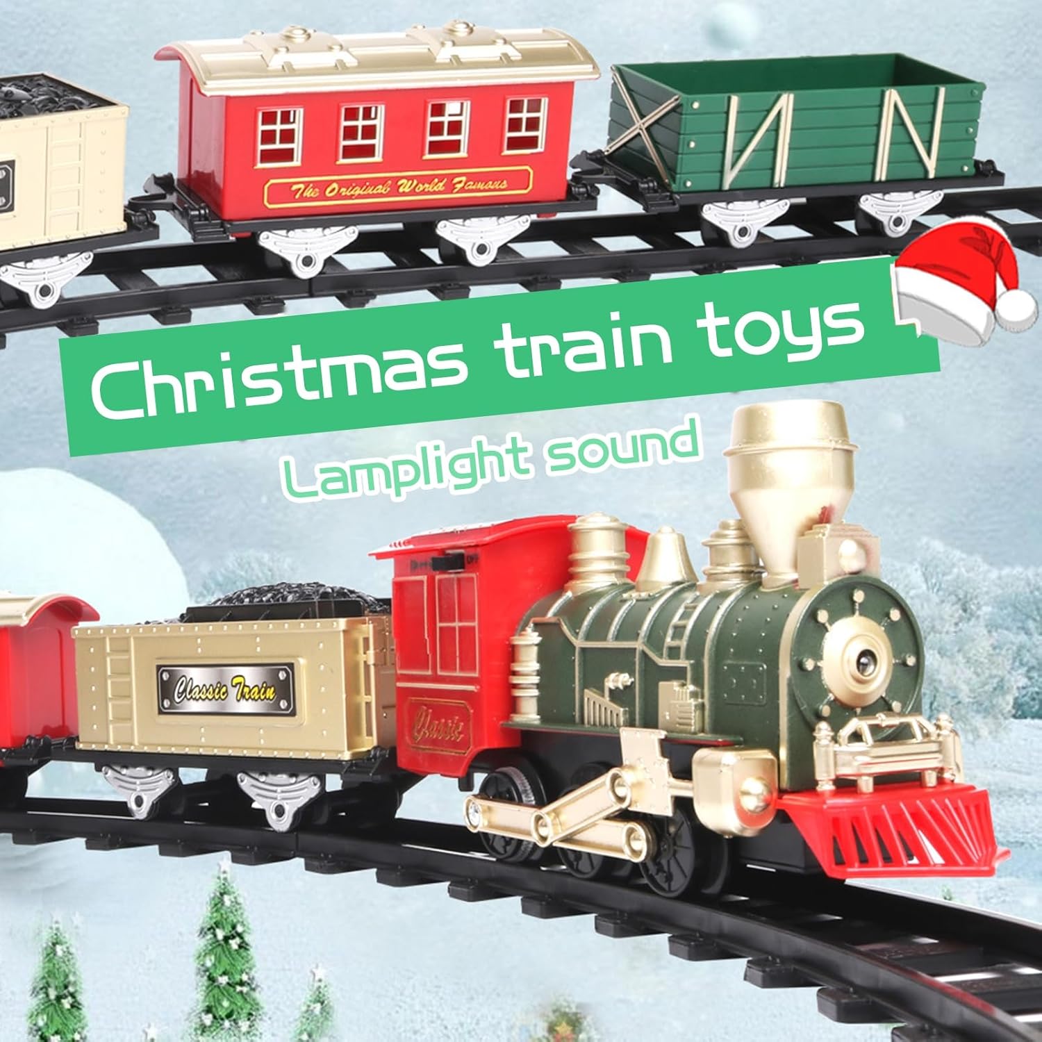 Christmas Train Set - Christmas Train Toy with Light & Sound for Boys Girls, Train Toy Set Around Under The Christmas Tree, Best Christmas Decoration Indoor for Families, Christmas Toys Gifts Multic
