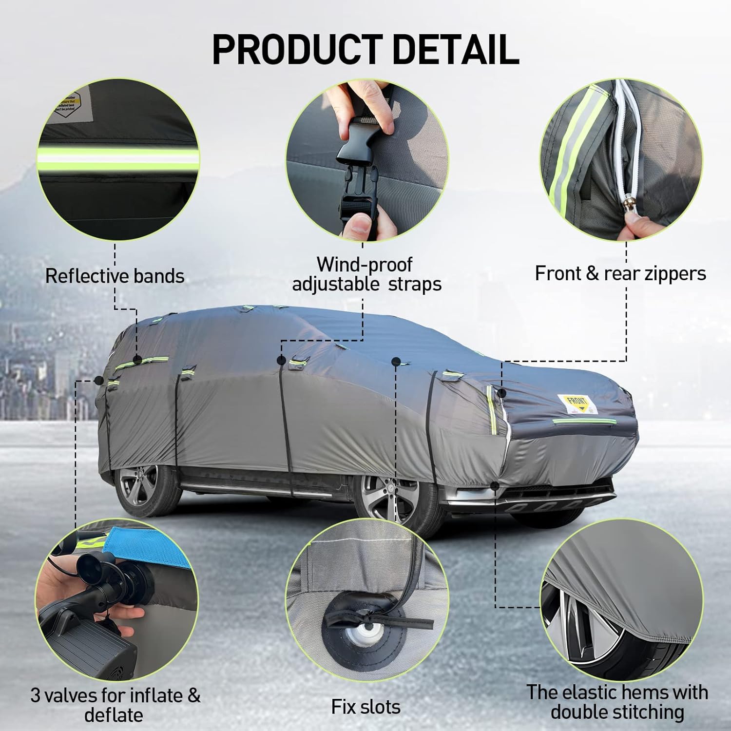 WARSUN Airtight Hail Car Cover with Thickened Real PVC Airbag Heavy Duty Anti-Hail Car Cover Protection for SUV Sedans Length Between 166-198 Inches(with Air Pump)
