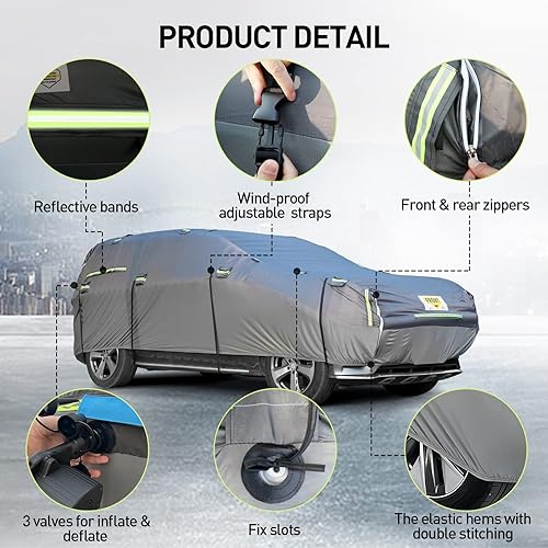 Miniatura 7 de WARSUN Cubierta de coche de granizo con cubierta interior de PVC inflable grueso para automóvil, protector antigranizo para sedanes, SUV, longitud