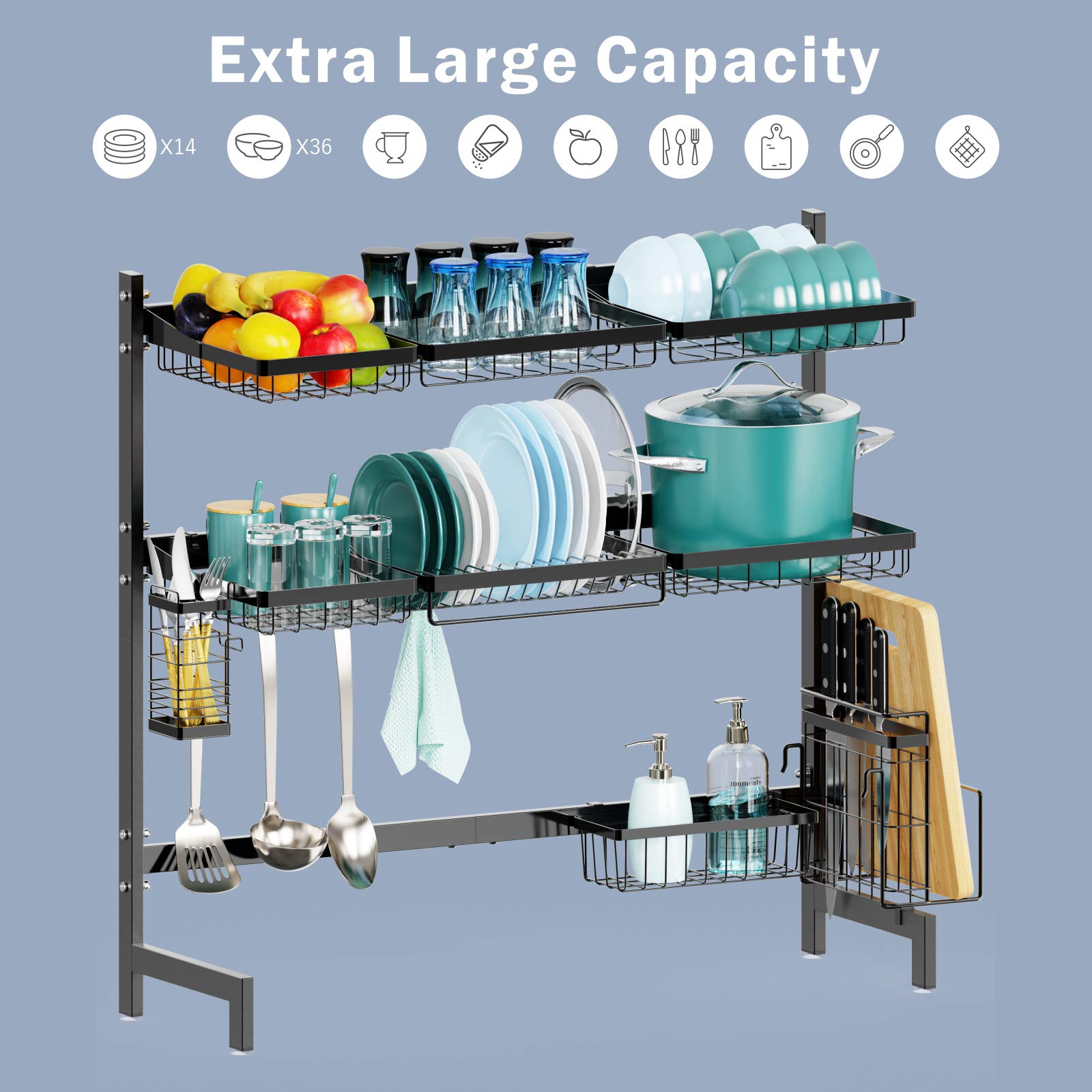 Over Sink Dish Drying Rack, Loyalfire 2 Tier Full Stainless Steel Large