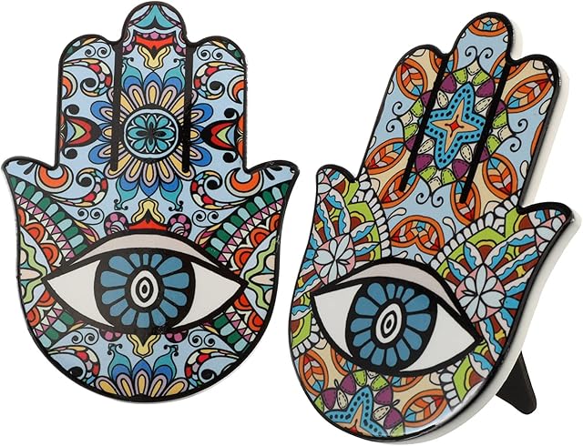 VALICLUD 2pcs Ceramic Hamsa Fatima Hand Evil Eye for Luck Statue Ornament Nazar Lucky Blue Charm Amulet Blessing Home Office Decor